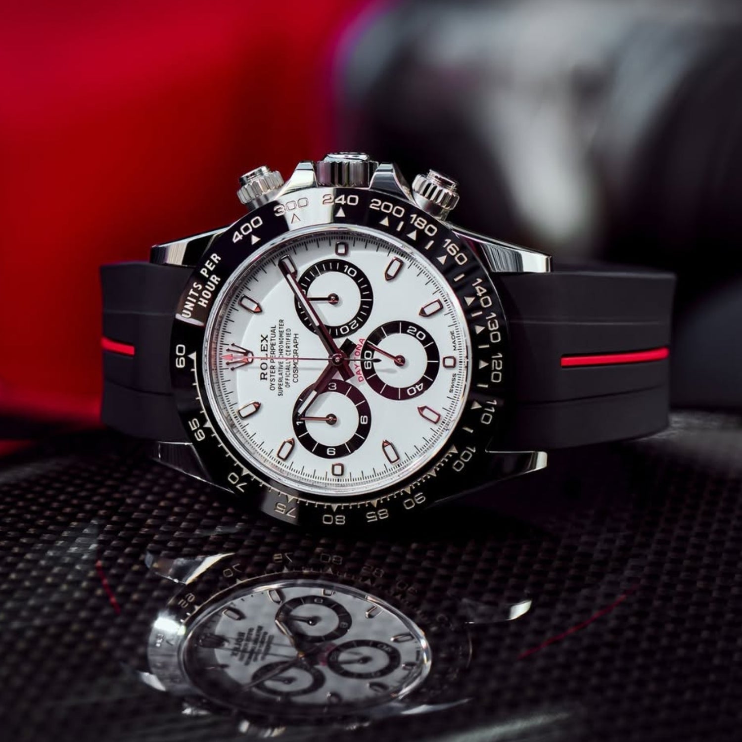 Rubber Strap - For Rolex Daytona - Black w/Red Line | LuxLine® - Helvetus