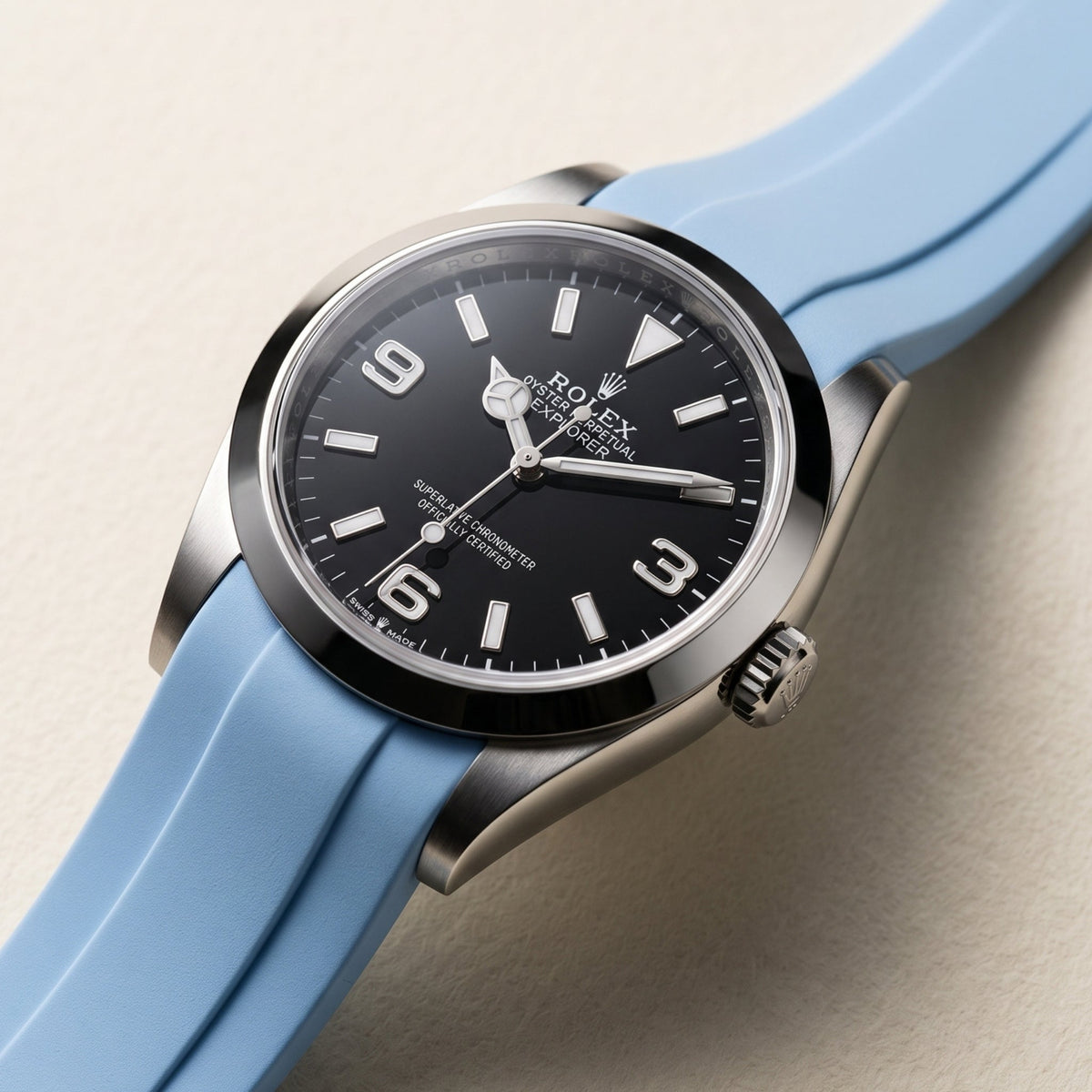 Rubber Strap - For Rolex Explorer I - Baby Blue - Helvetus