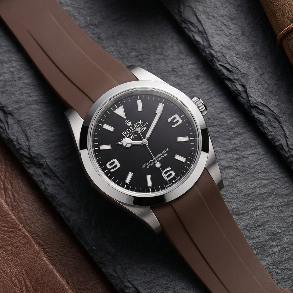 Rubber Strap - For Rolex Explorer I - Brown - Helvetus