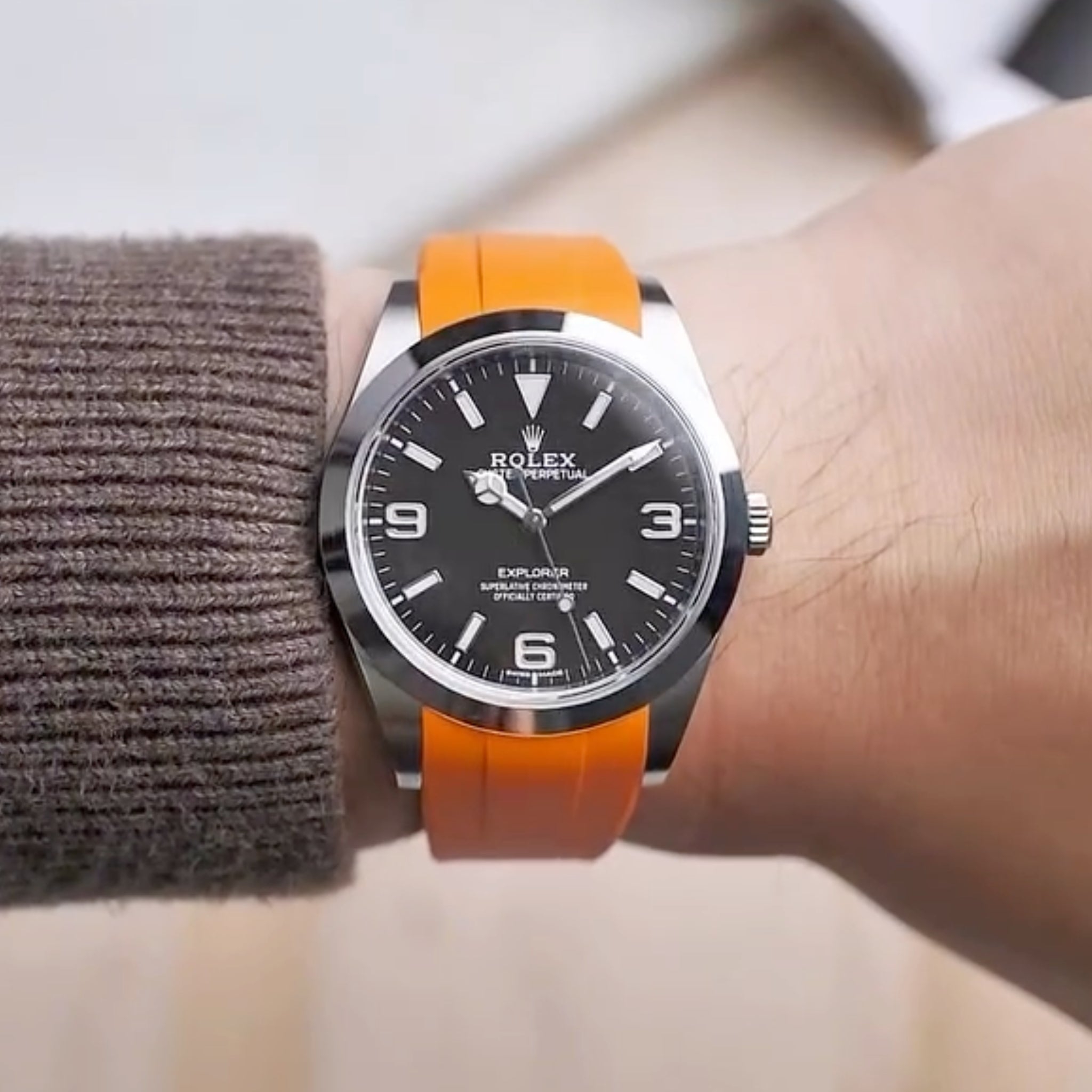 Rubber Strap - For Rolex Explorer I - Orange - Helvetus