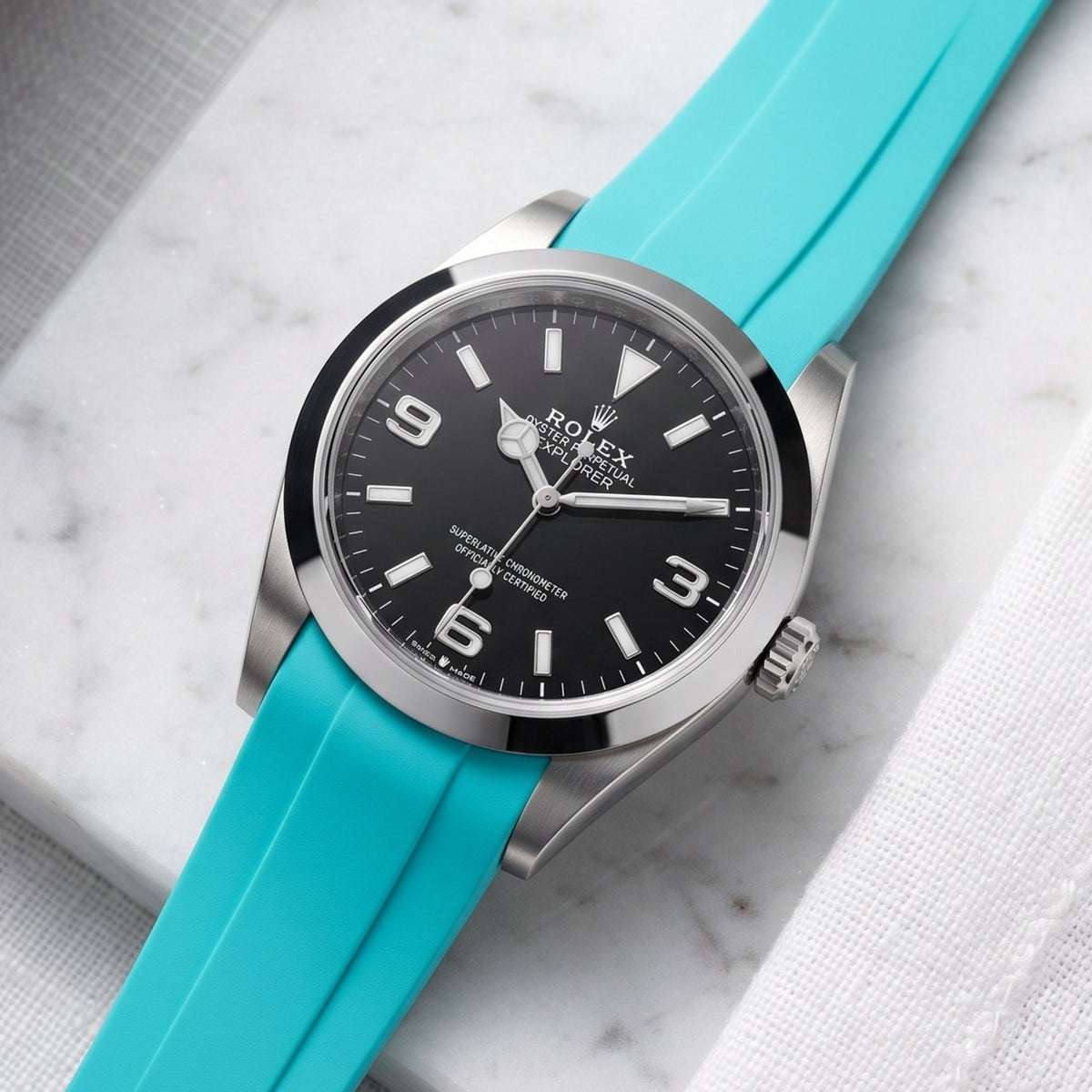 Rubber Strap - For Rolex Explorer I - Turquoise - Helvetus
