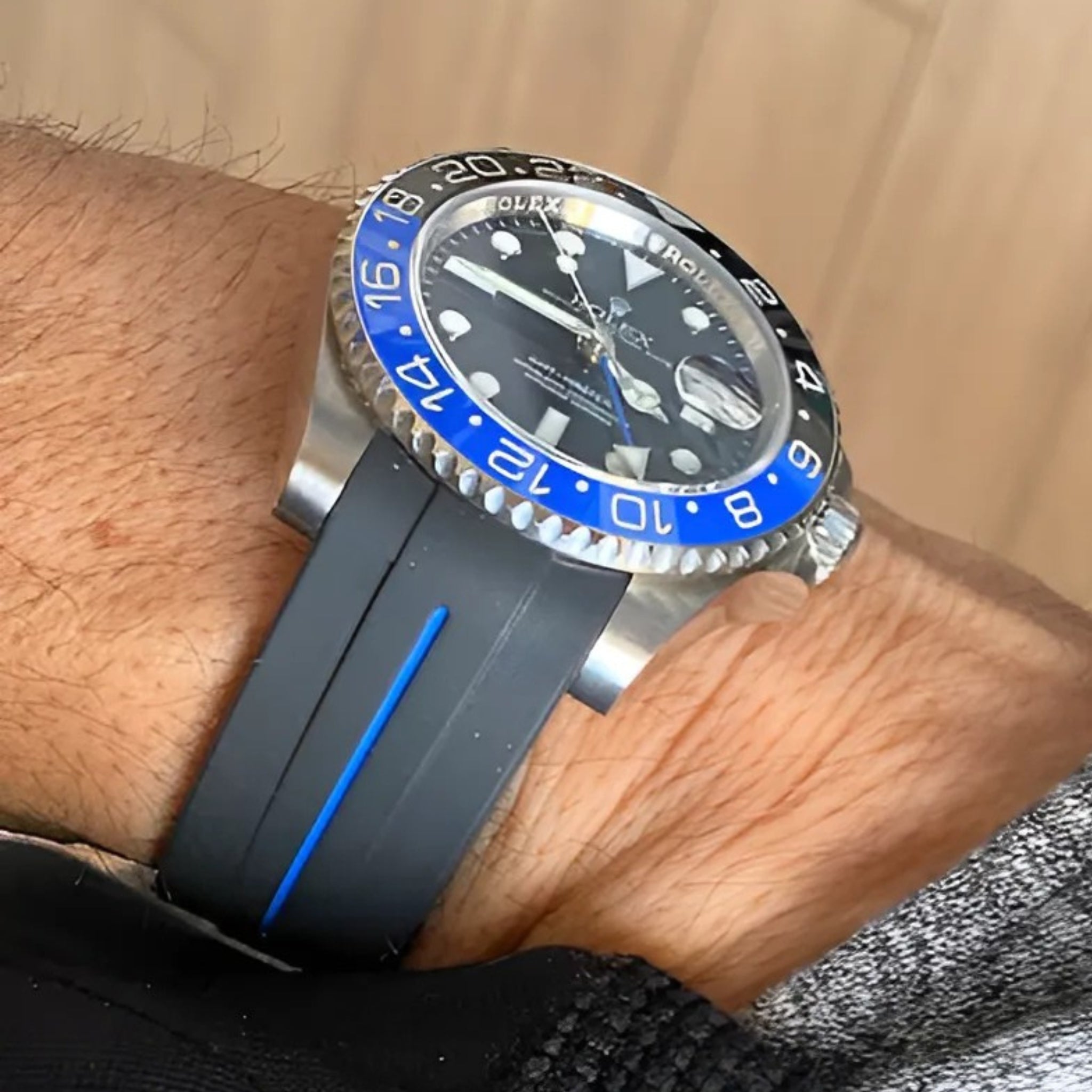 Rubber Strap - For Rolex GMT - Master II - Black w/Blue Line | LuxLine® - Helvetus