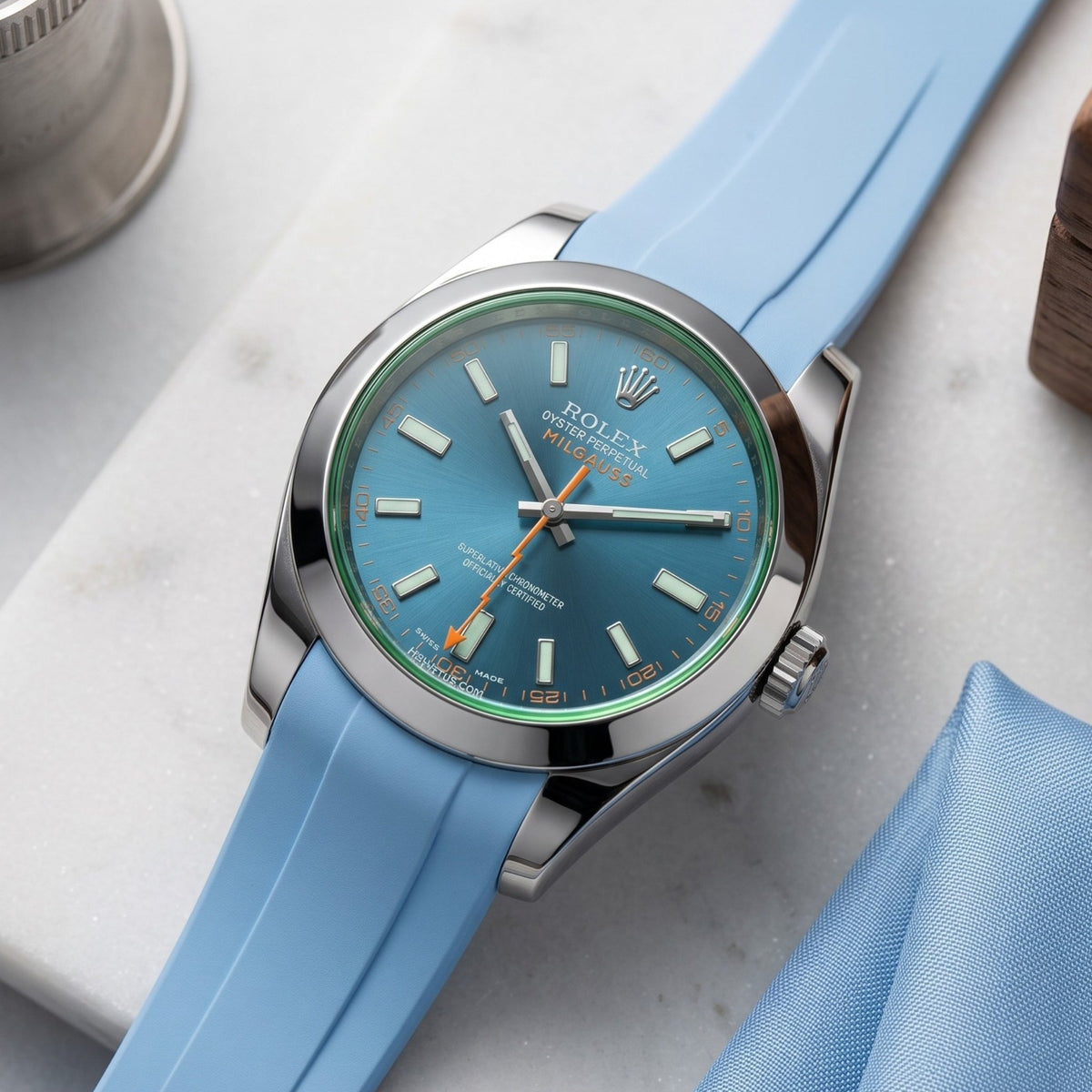 Rubber Strap - For Rolex Milgauss - Baby Blue - Helvetus