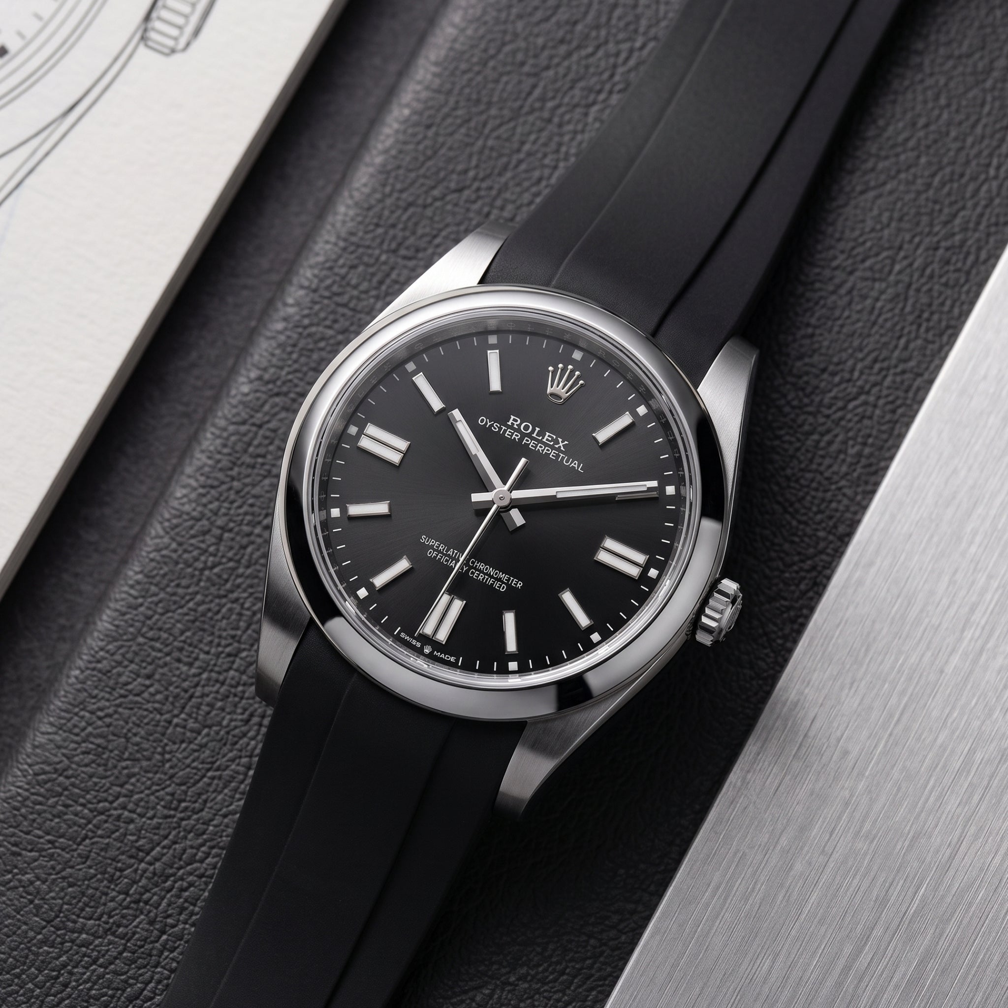 Rubber Strap - For Rolex Oyster Perpetual 41mm - Black - Helvetus