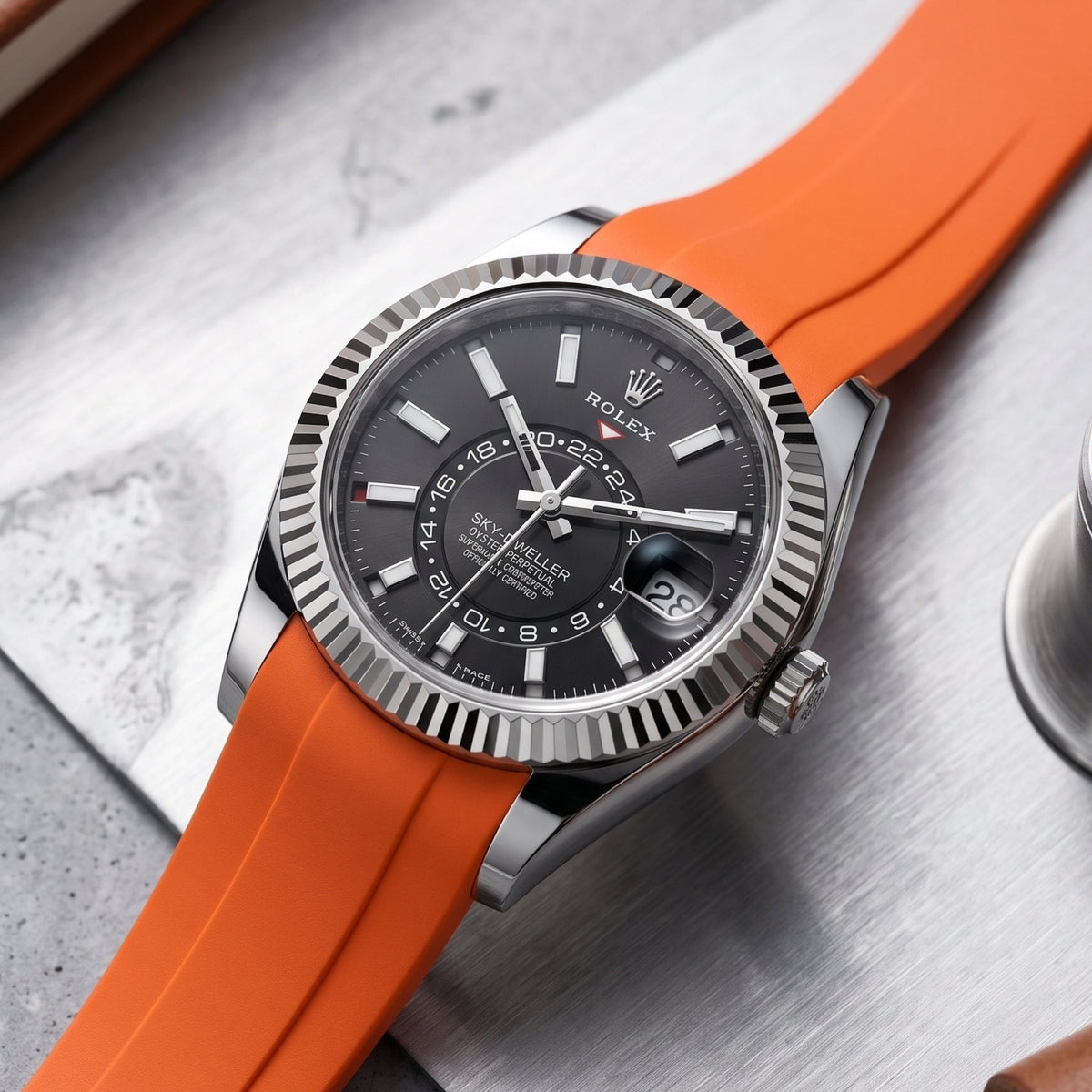 Rubber Strap - For Rolex Sky-Dweller - Orange - Helvetus