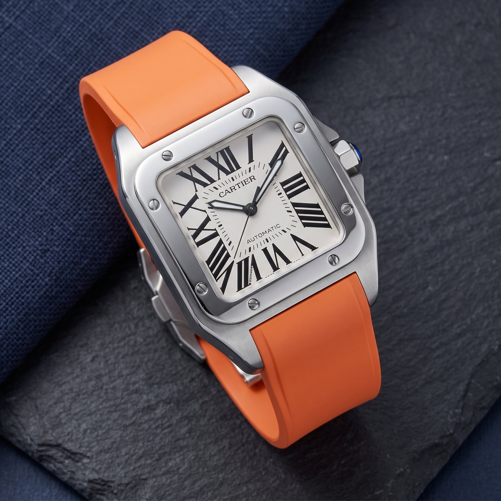 Cartier Santos 100 Rubber Strap - Orange - Helvetus