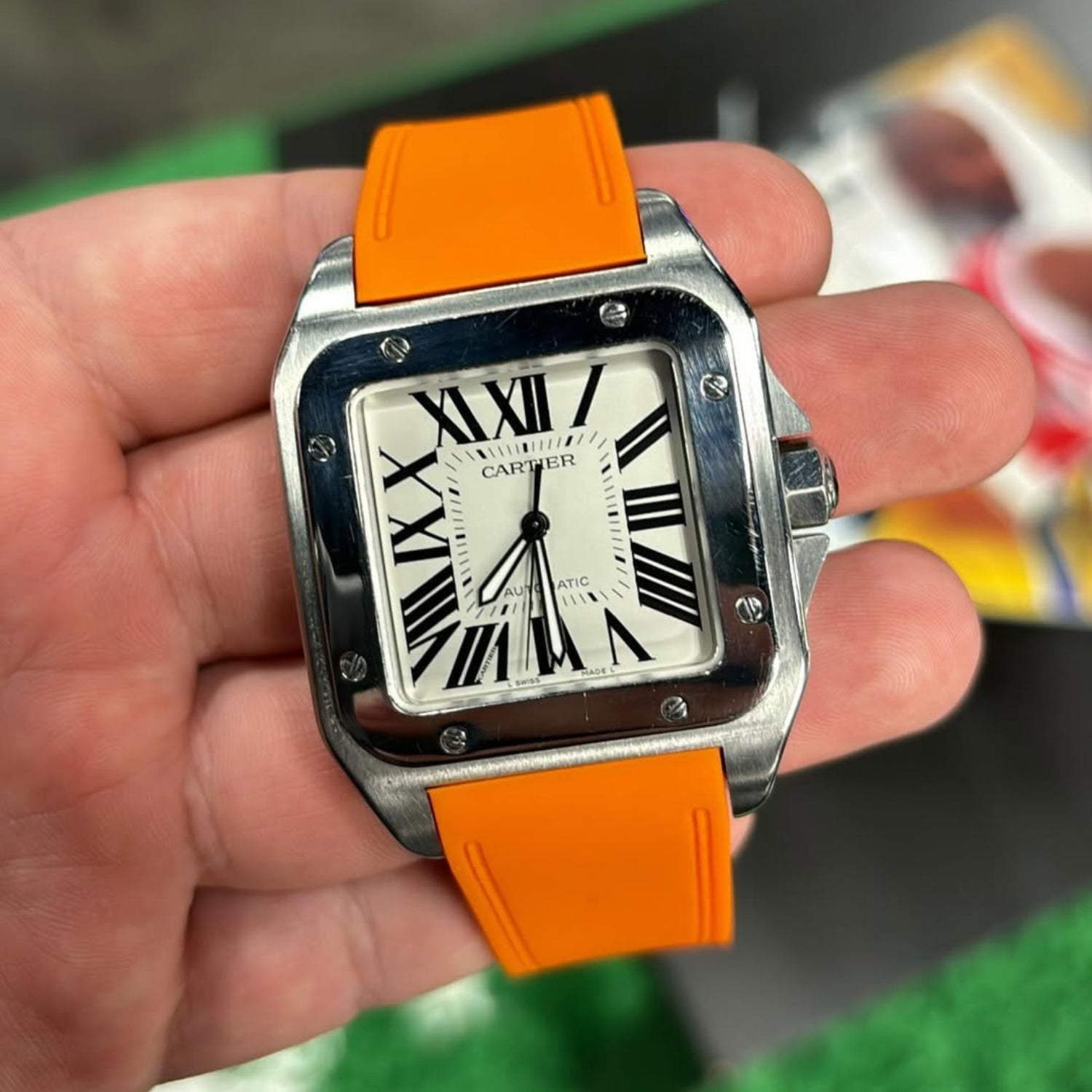 Cartier Santos 100 Rubber Strap - Orange - Helvetus
