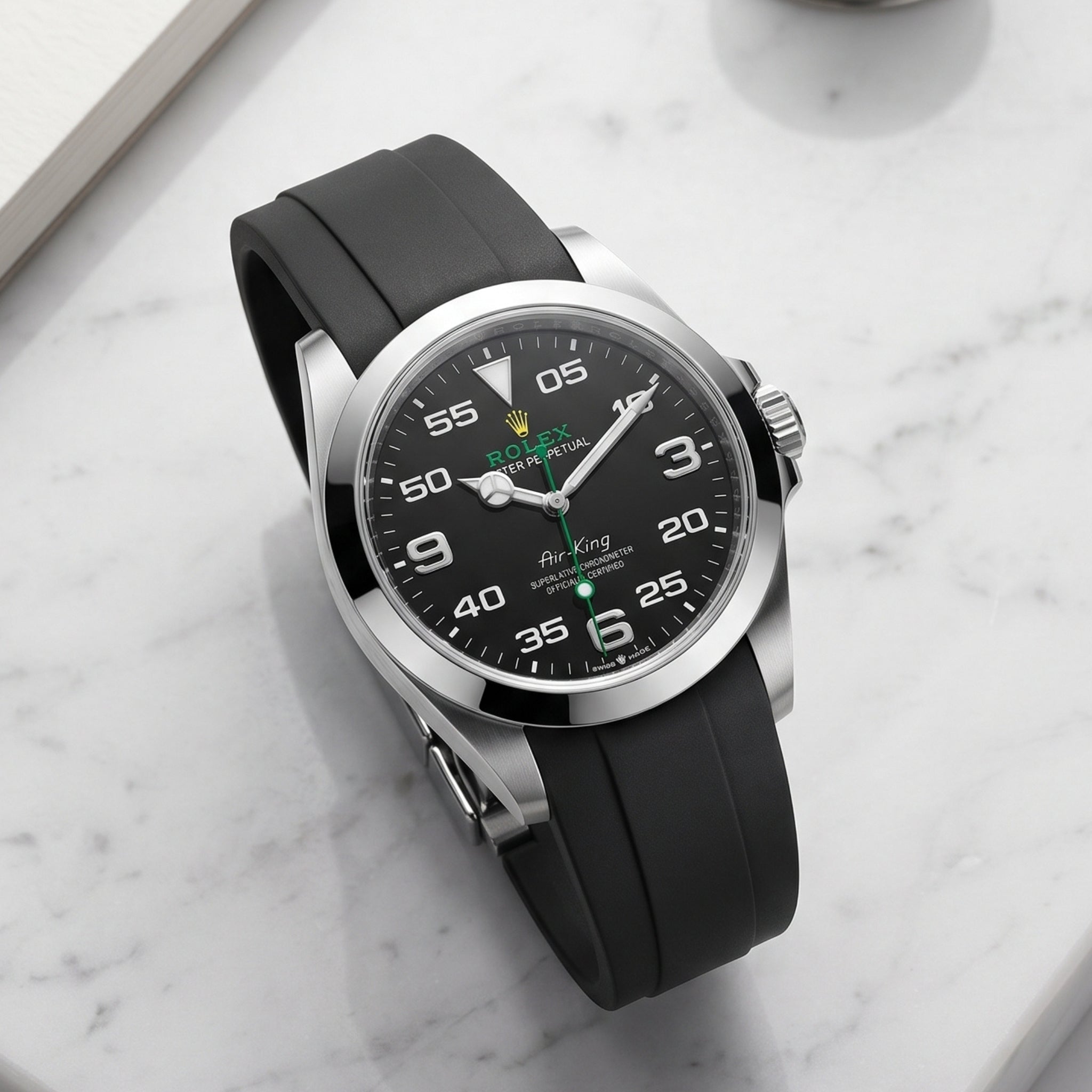Deployant Rubber Strap - For Rolex Air-King 126900/116900 - Black - Helvetus