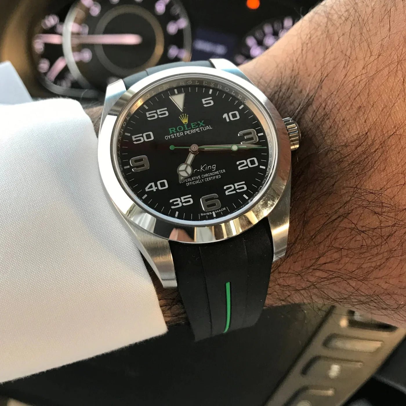Deployant Rubber Strap - For Rolex Air - King 126900/116900 - Black/Green | LuxLine® - Helvetus