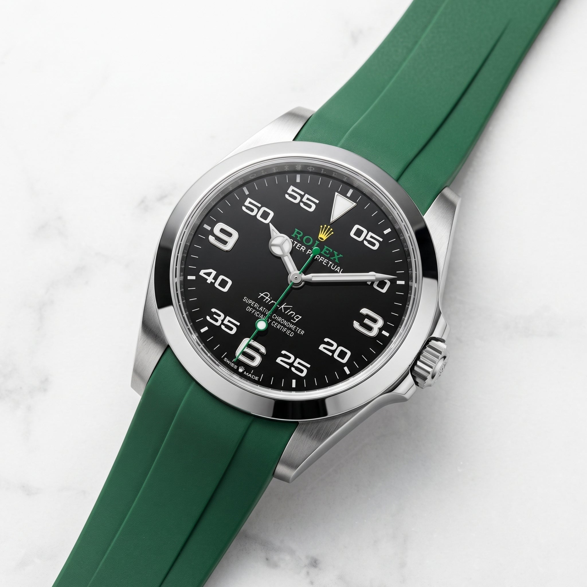 Deployant Rubber Strap - For Rolex Air-King 126900/116900 - Green - Helvetus