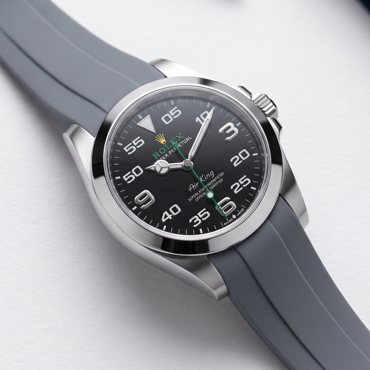 Deployant Rubber Strap - For Rolex Air-King 126900/116900 - Grey - Helvetus