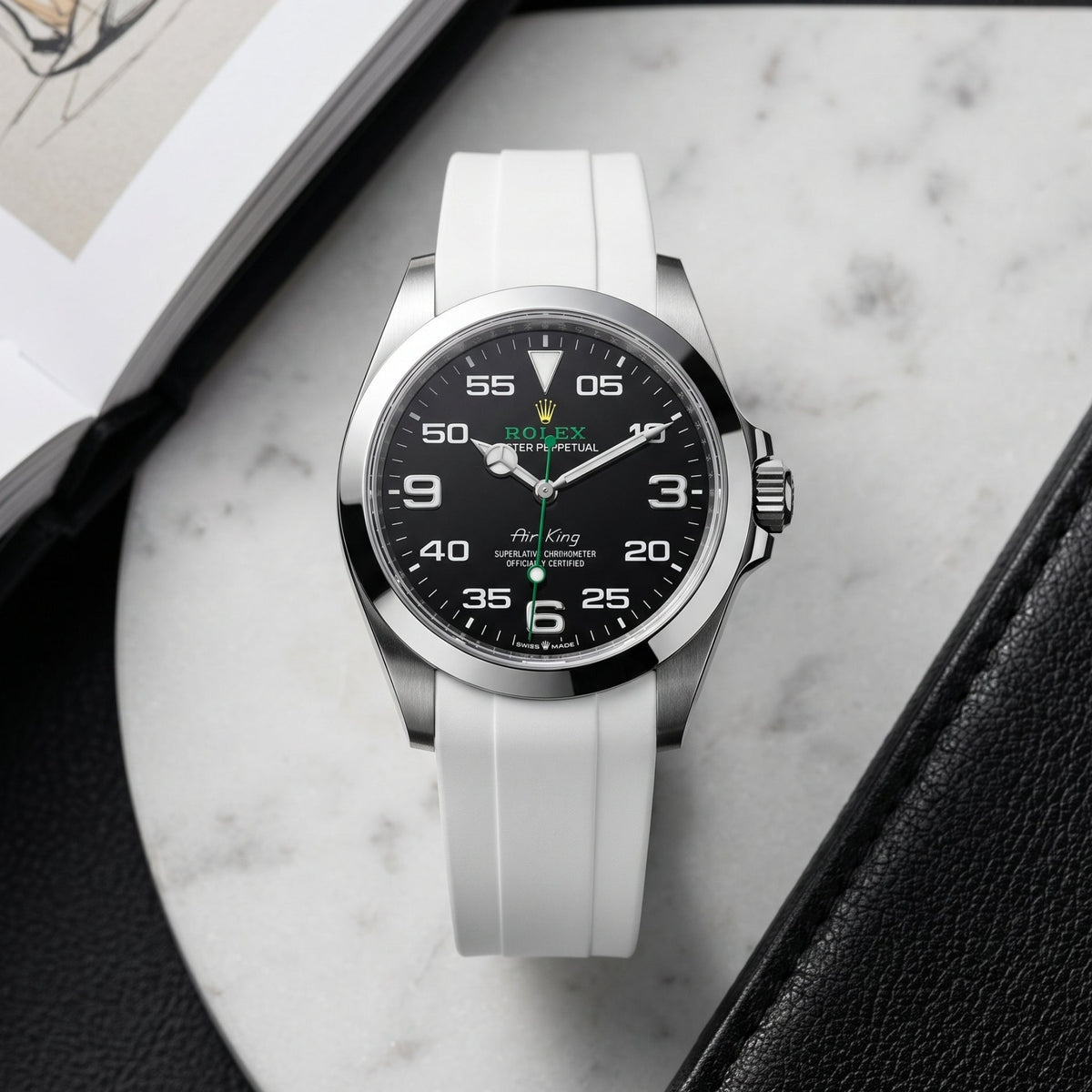 Deployant Rubber Strap - For Rolex Air-King 126900/116900 - White - Helvetus