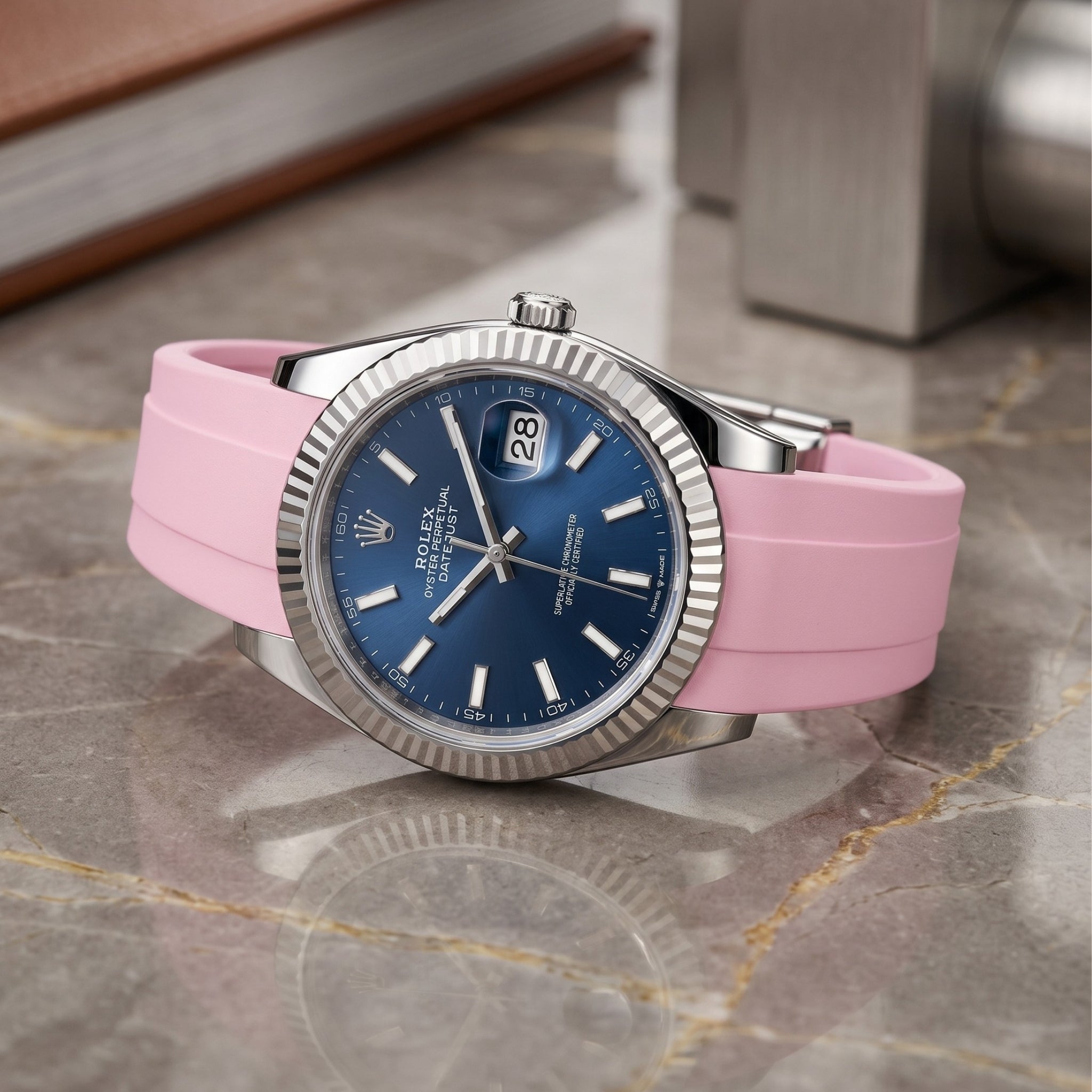 Deployant Rubber Strap - For Rolex Datejust 41mm - Pink - Helvetus
