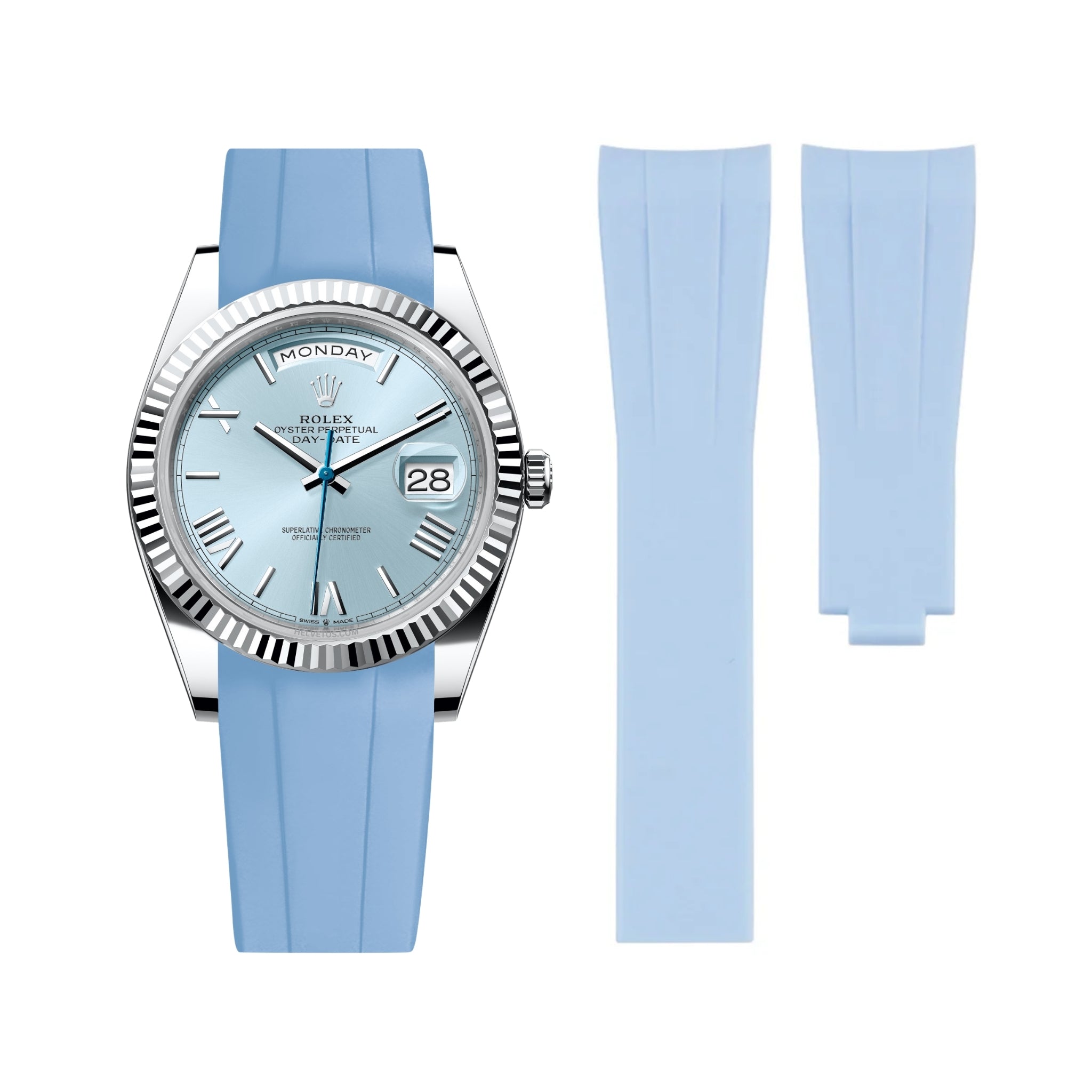 Deployant Rubber Strap - For Rolex Day - Date 36mm - Baby Blue - Helvetus