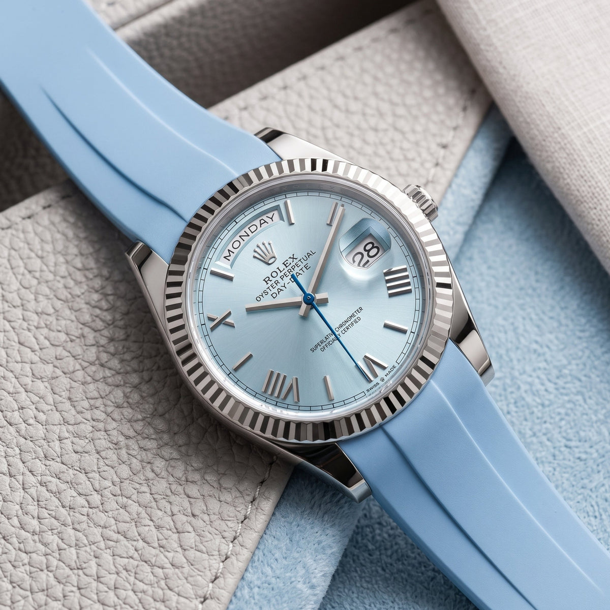 Deployant Rubber Strap - For Rolex Day-Date 36mm - Baby Blue - Helvetus