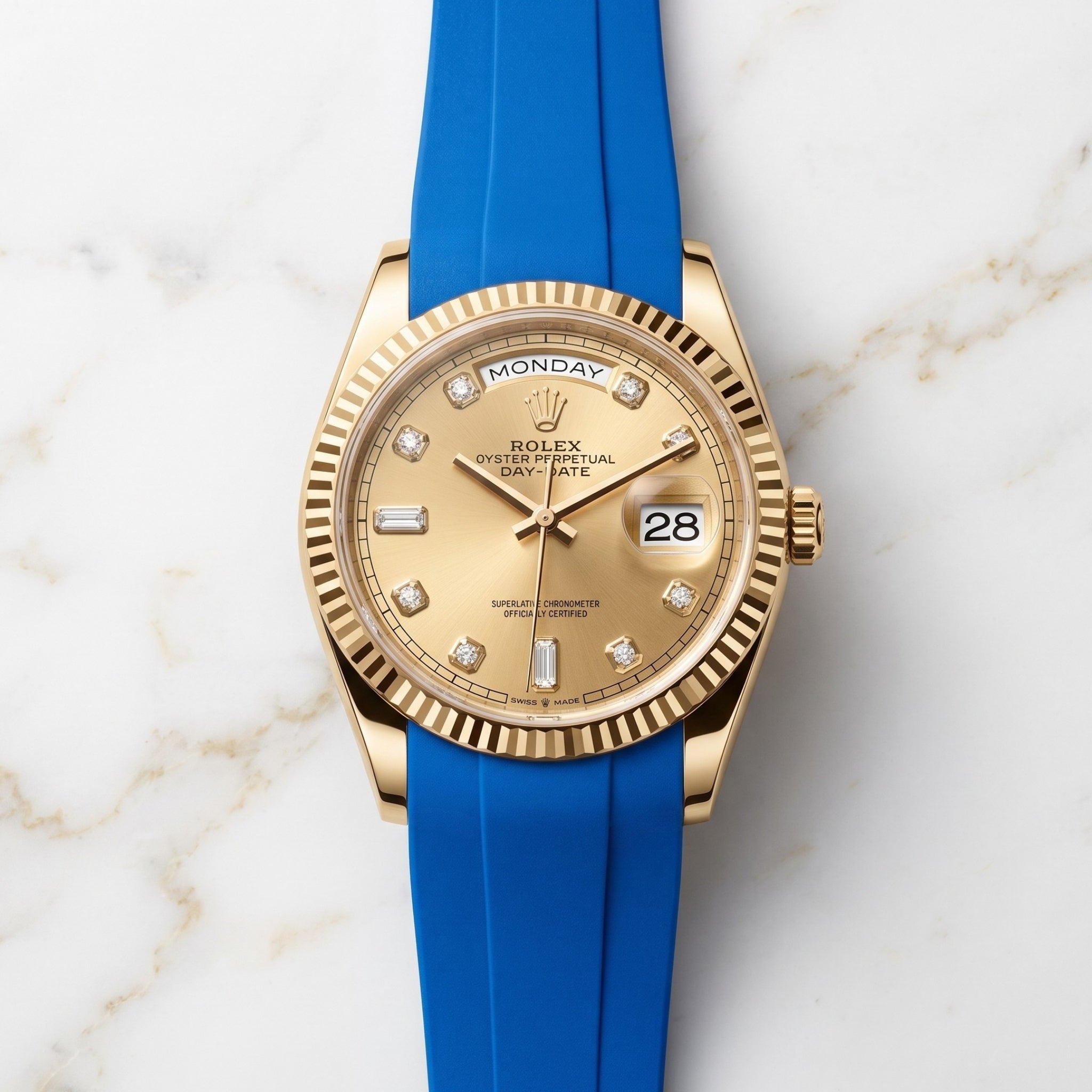 Deployant Rubber Strap - For Rolex Day-Date 36mm - Blue - Helvetus