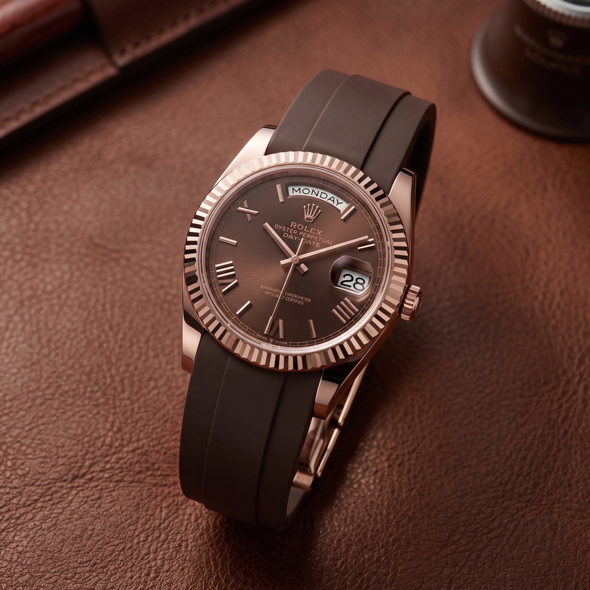 Deployant Rubber Strap - For Rolex Day-Date 36mm - Brown - Helvetus