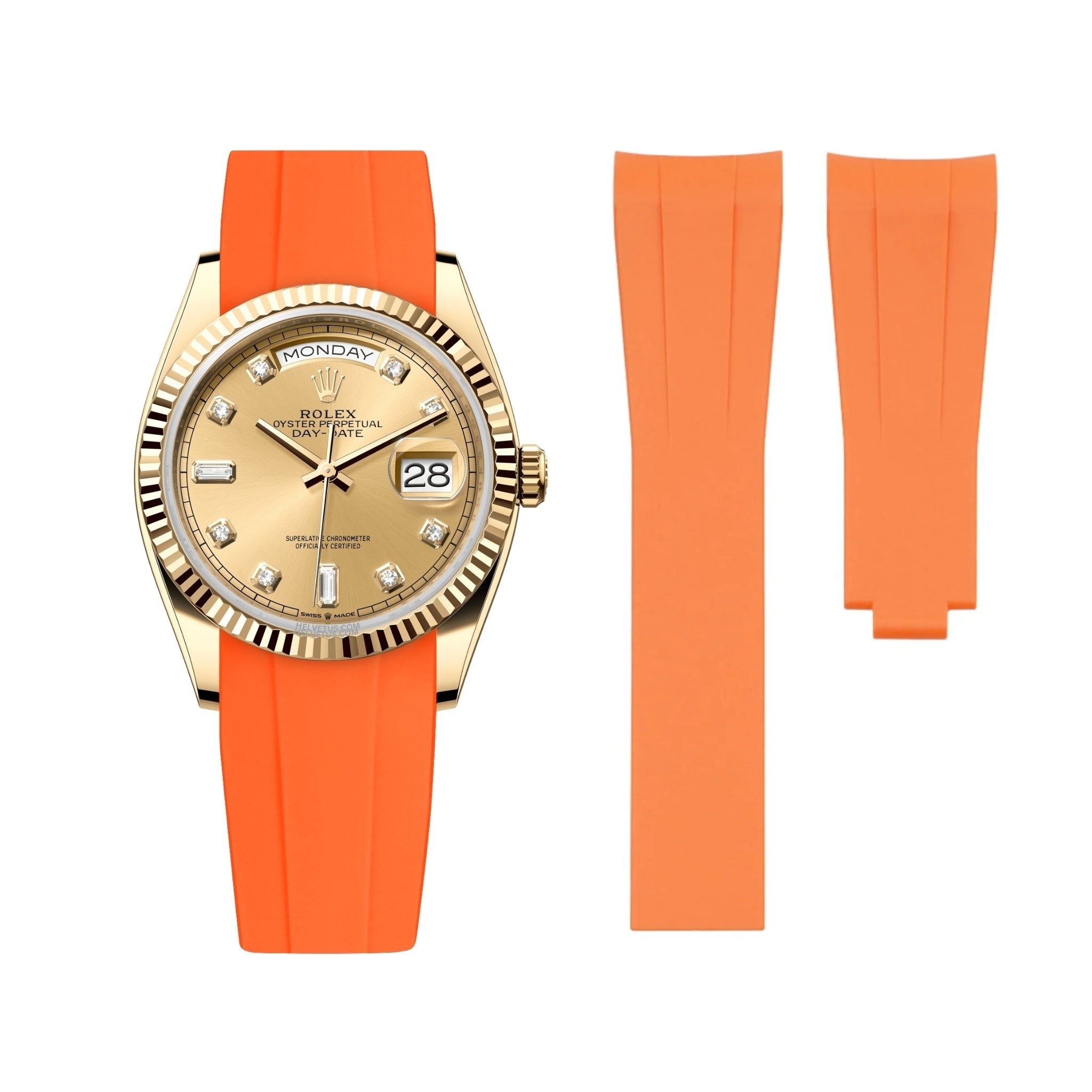 Deployant Rubber Strap - For Rolex Day - Date 36mm - Orange - Helvetus