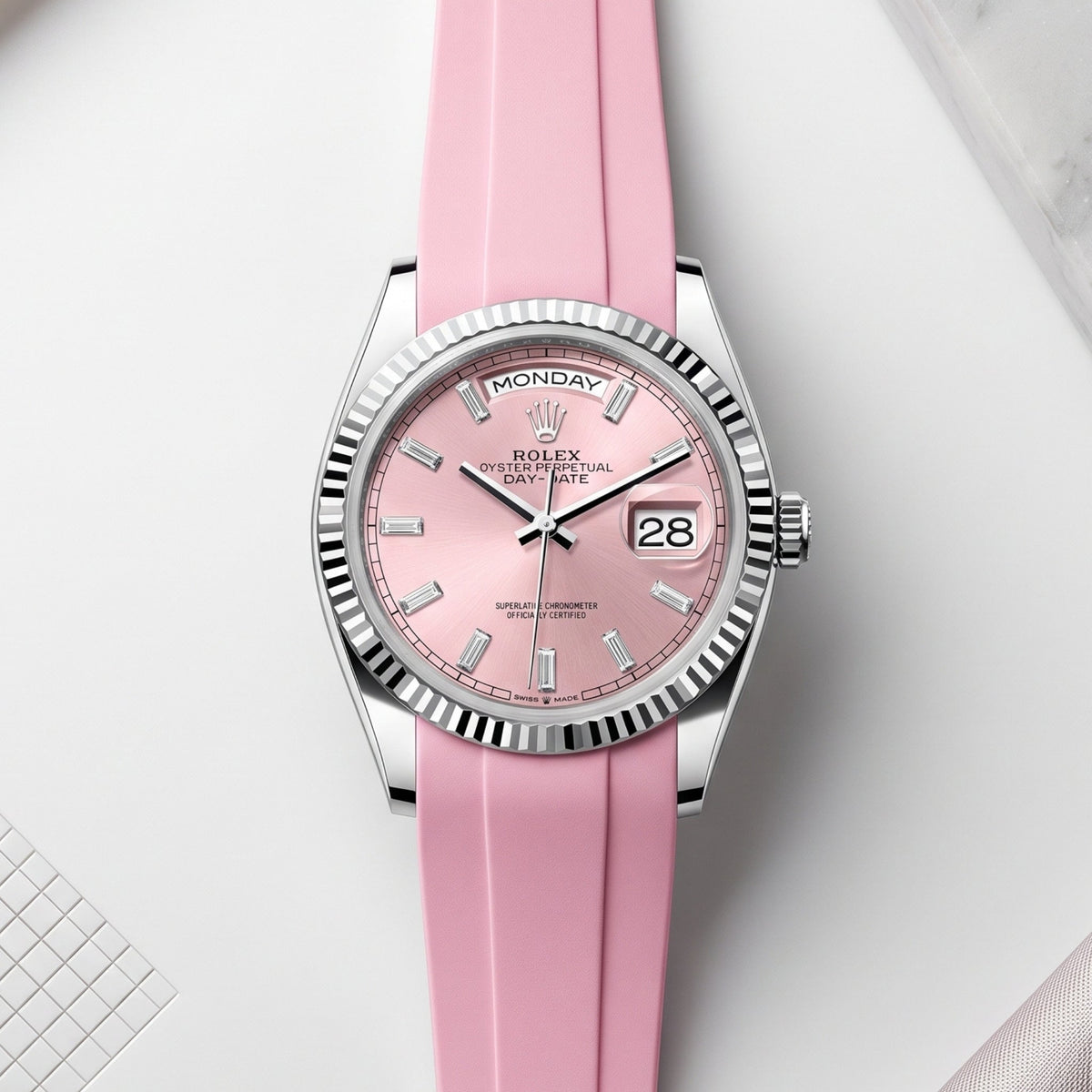 Deployant Rubber Strap - For Rolex Day-Date 36mm - Pink - Helvetus