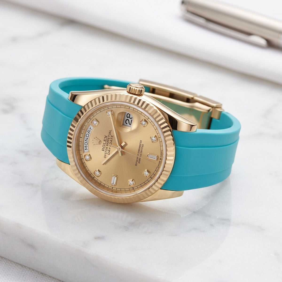 Deployant Rubber Strap - For Rolex Day-Date 36mm - Turquoise - Helvetus