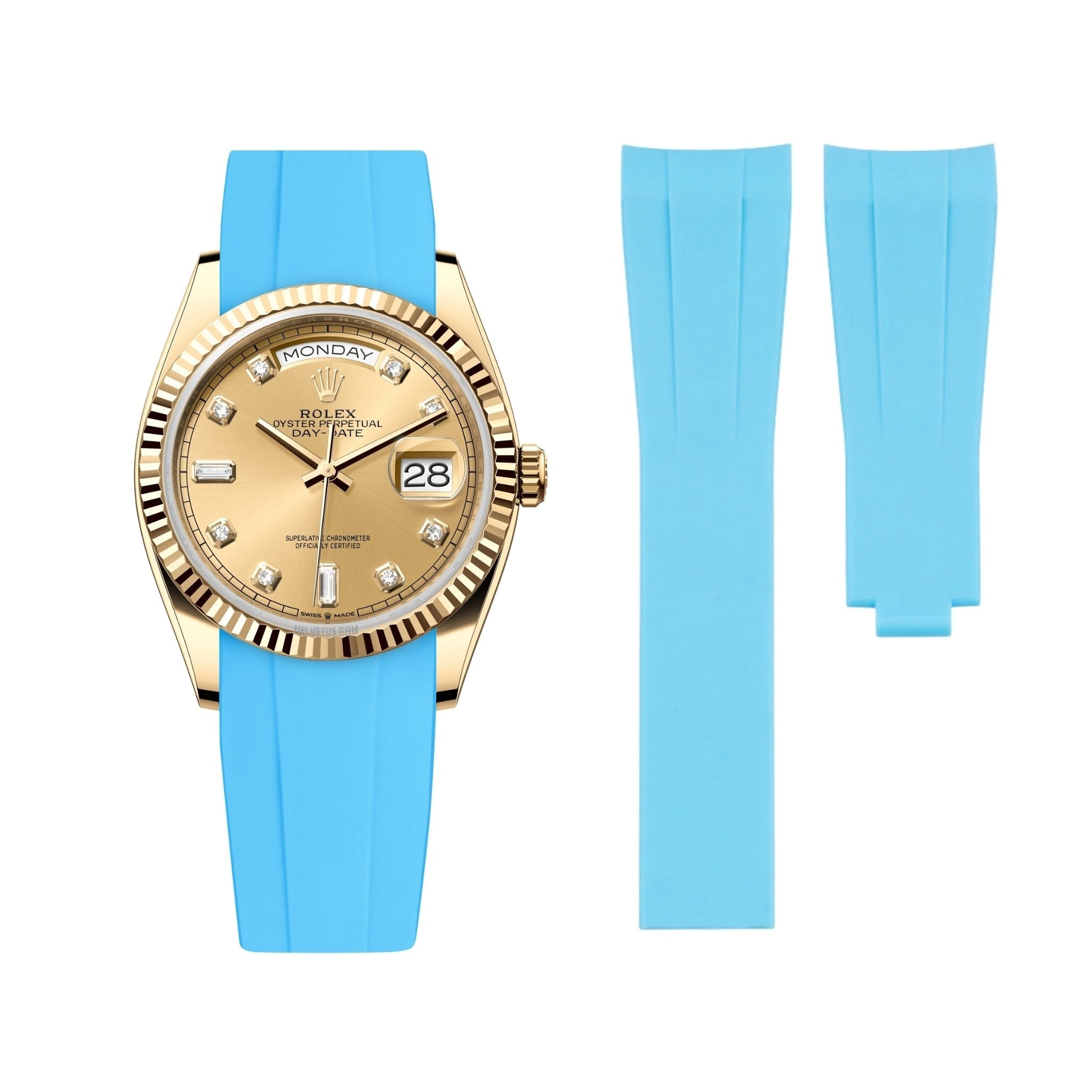 Deployant Rubber Strap - For Rolex Day - Date 40 - Light Blue - Helvetus