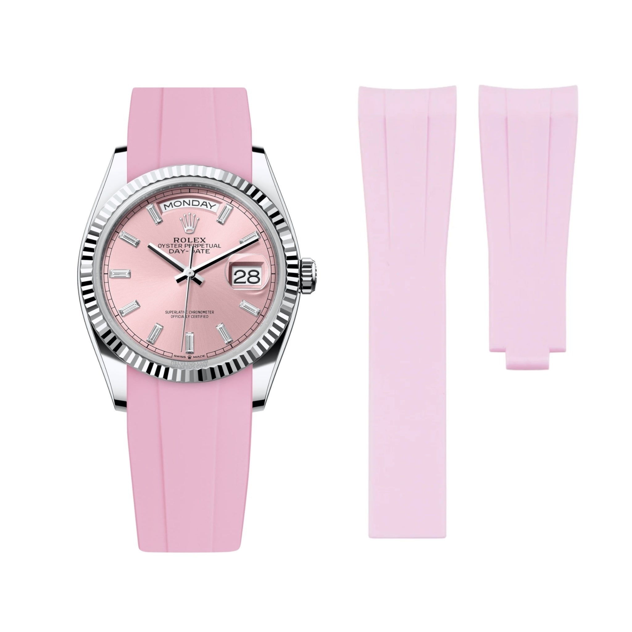 Deployant Rubber Strap - For Rolex Day - Date 40 - Pink - Helvetus