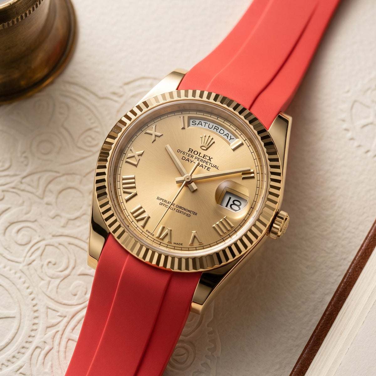 Deployant Rubber Strap - For Rolex Day-Date II 41mm - Red - Helvetus
