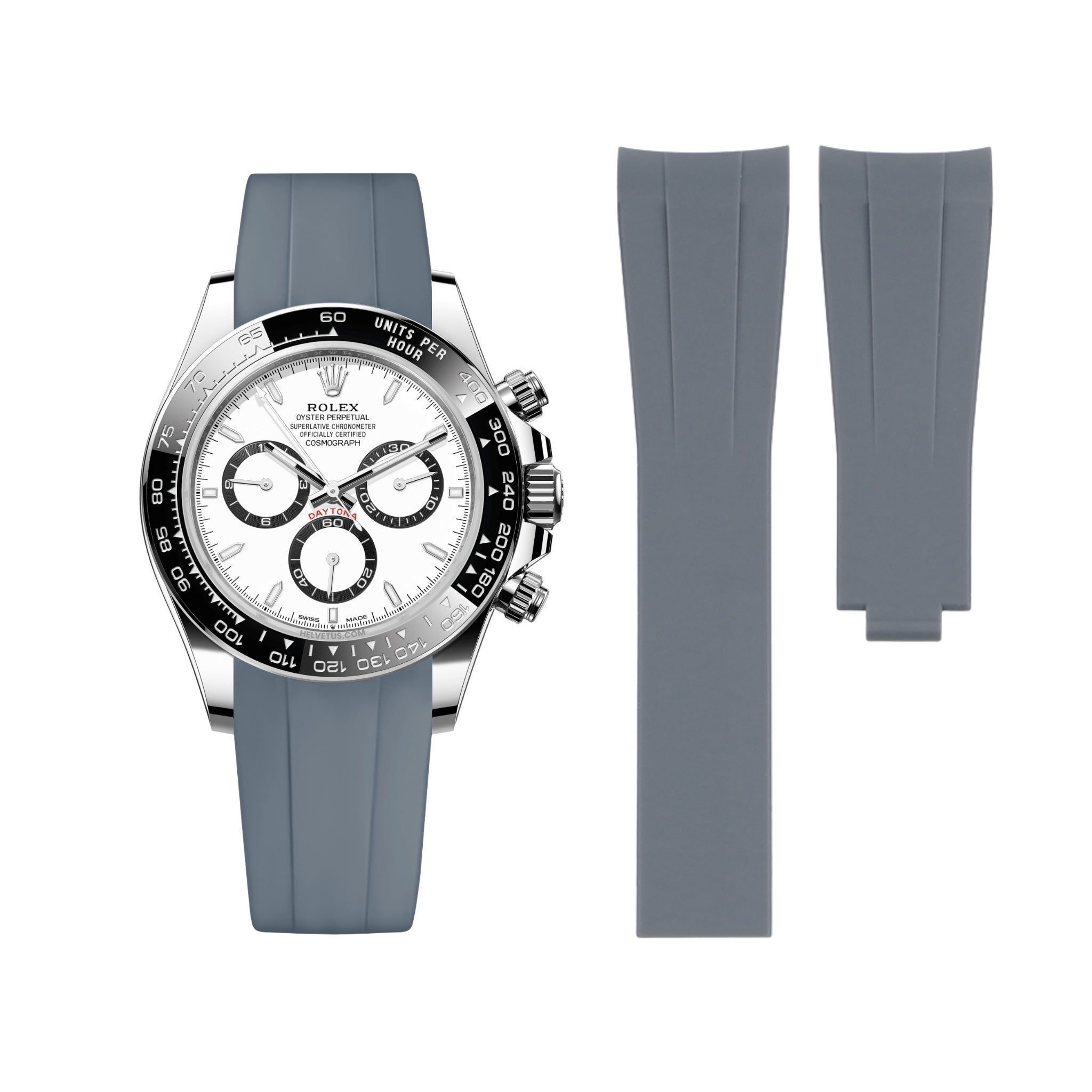 Deployant Rubber Strap - For Rolex Daytona - Grey - Helvetus