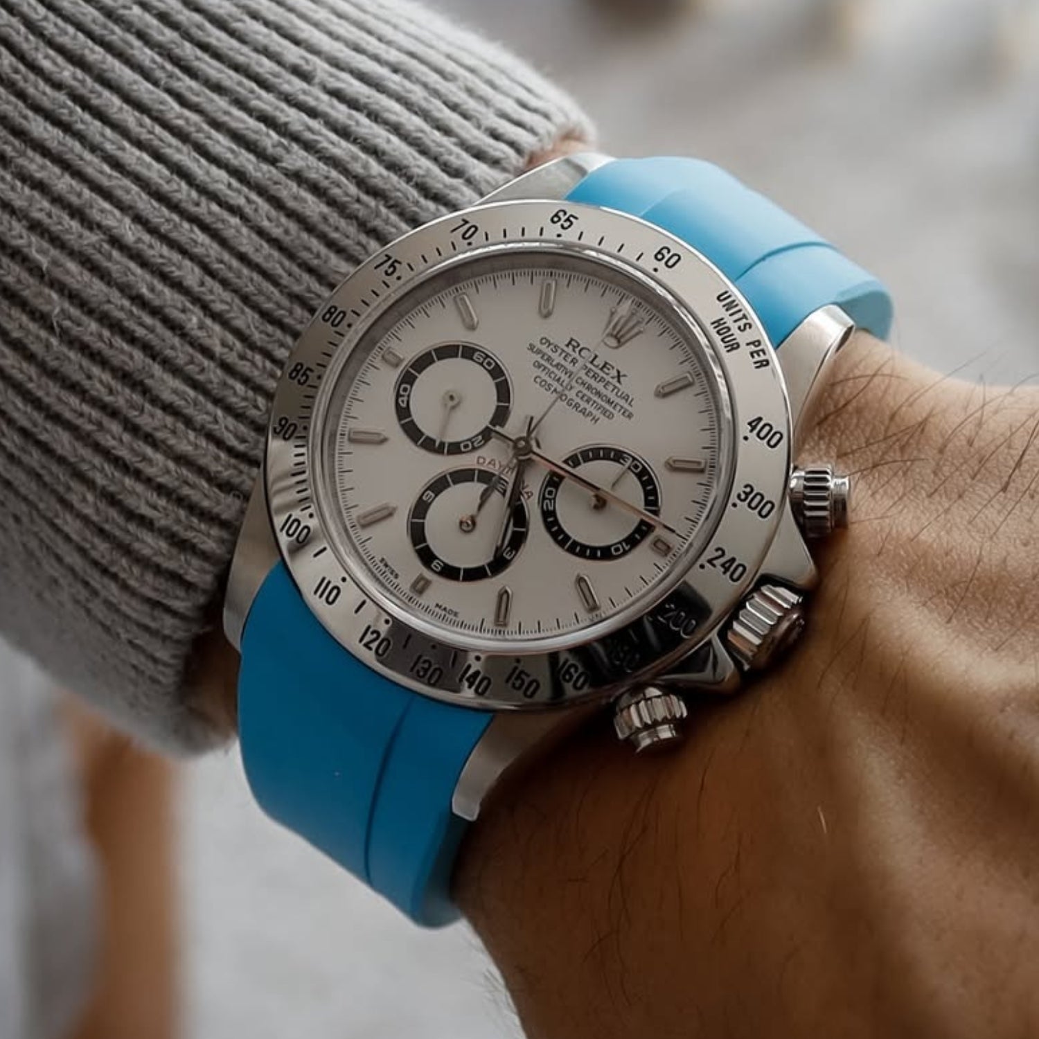 Deployant Rubber Strap - For Rolex Daytona - Light Blue - Helvetus
