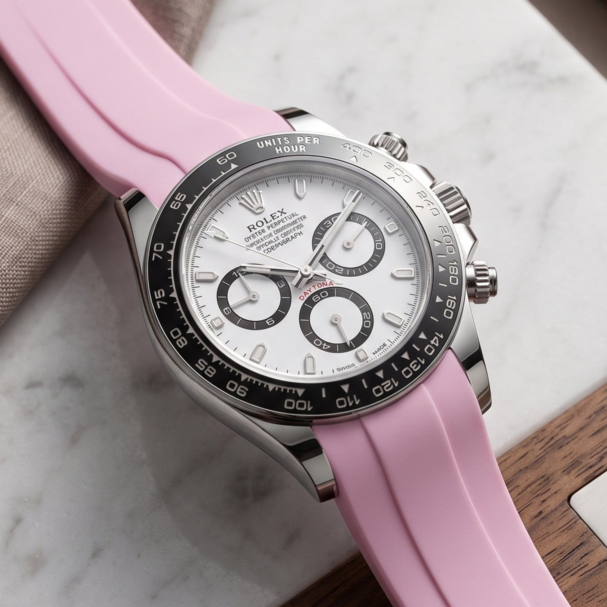 Deployant Rubber Strap - For Rolex Daytona - Pink - Helvetus
