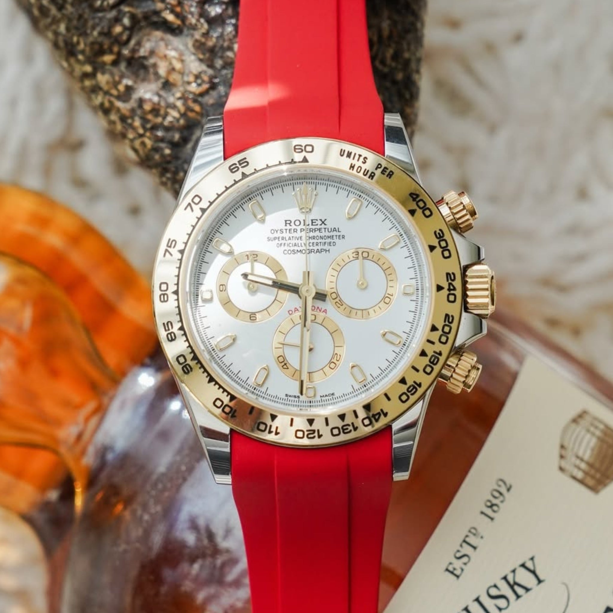 Deployant Rubber Strap - For Rolex Daytona - Red - Helvetus