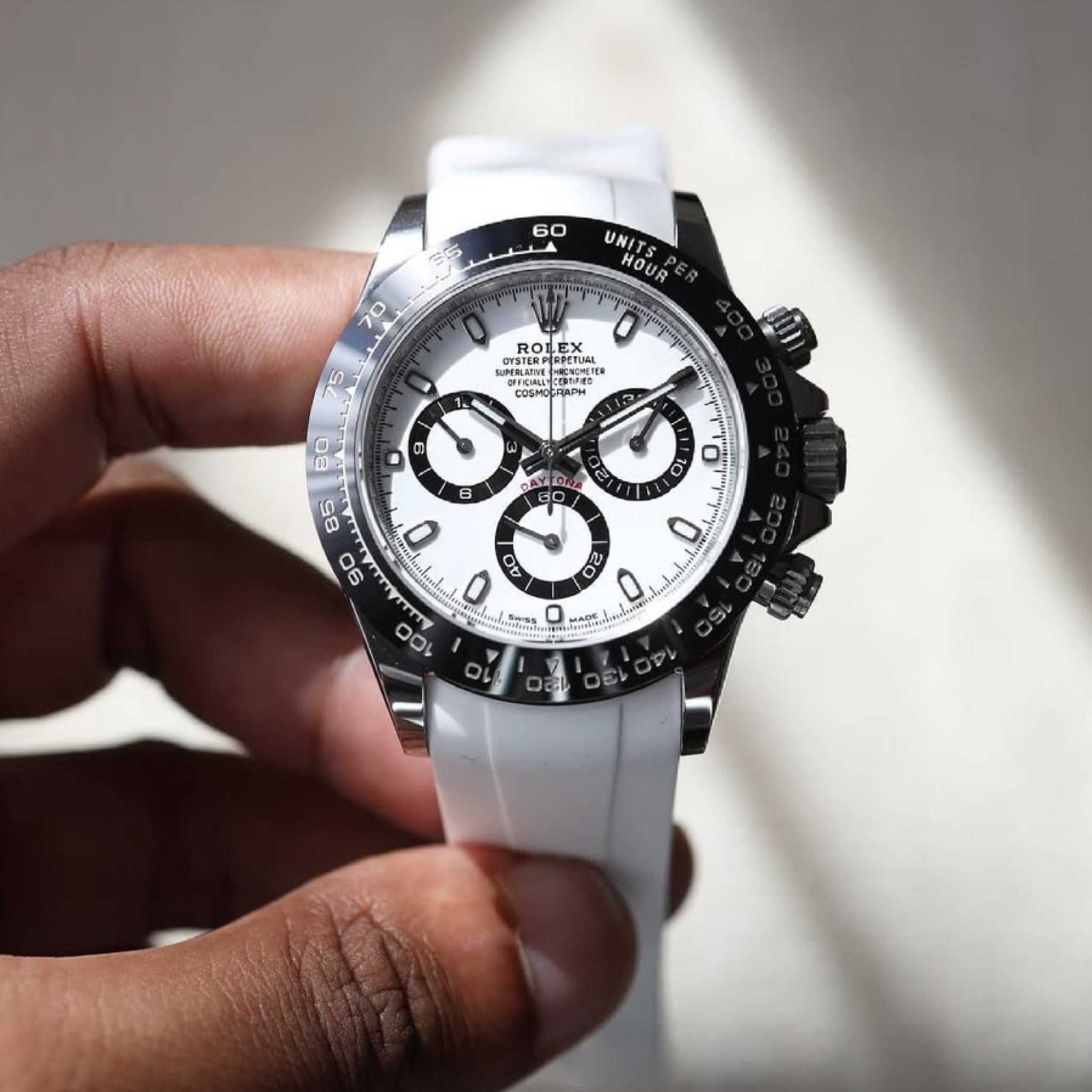 Deployant Rubber Strap - For Rolex Daytona - White - Helvetus