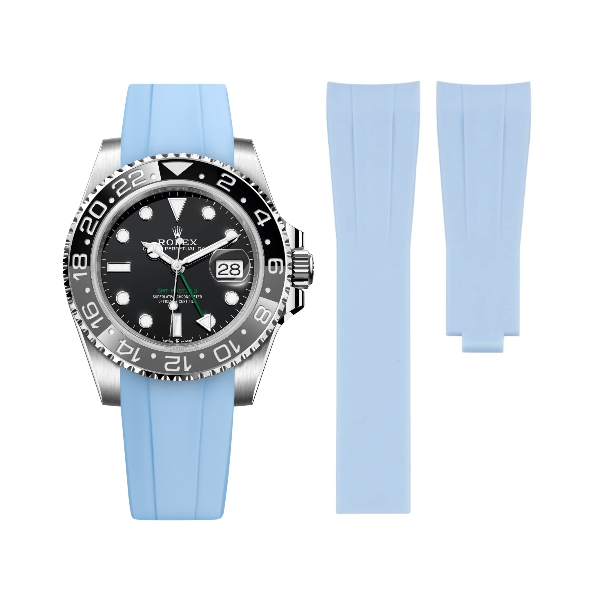 Deployant Rubber Strap - For Rolex GMT - Master II - Baby Blue - Helvetus