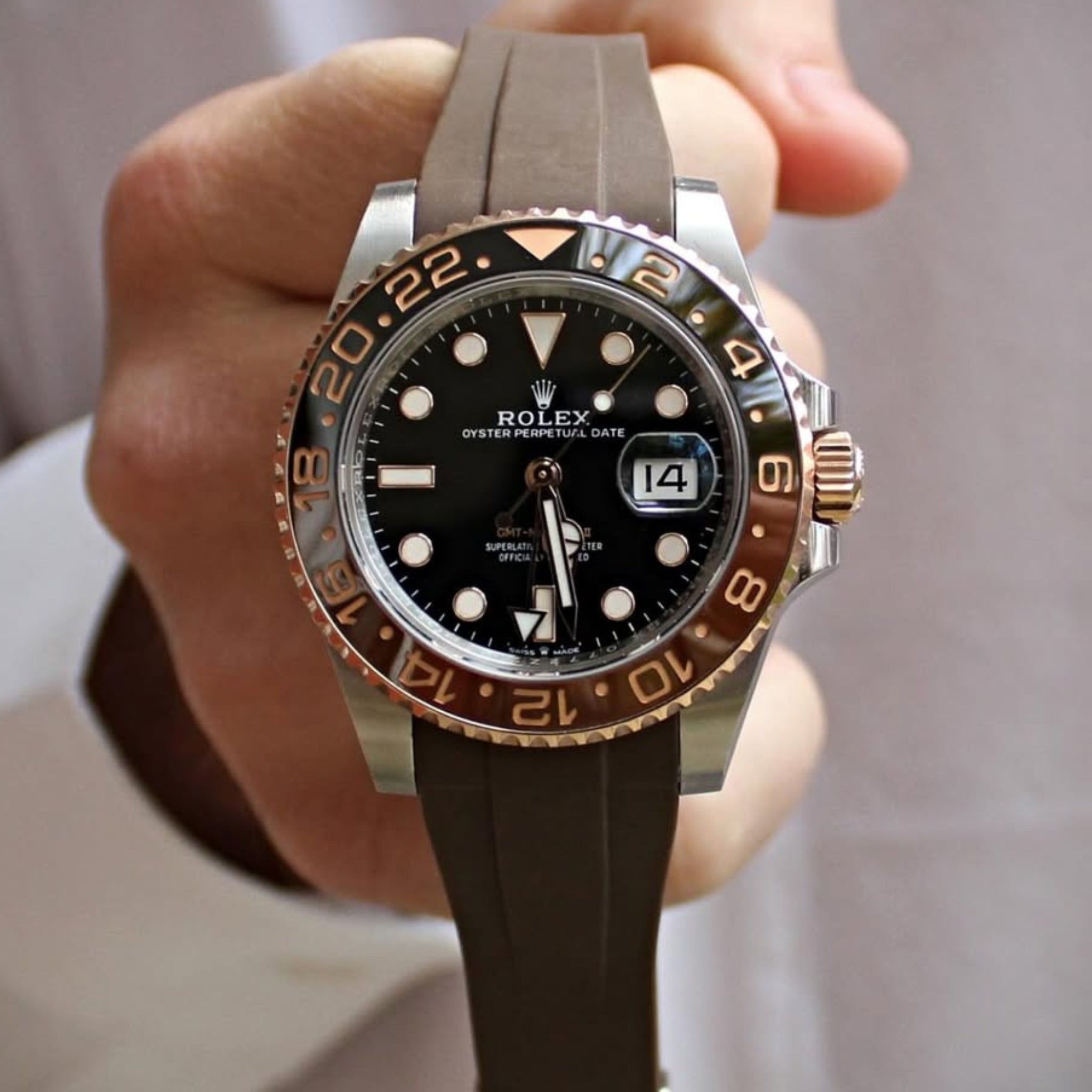 Deployant Rubber Strap - For Rolex GMT - Master II - Brown - Helvetus