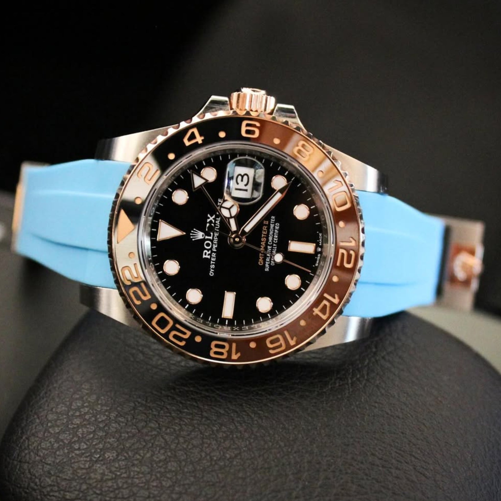 Deployant Rubber Strap - For Rolex GMT - Master II - Light Blue - Helvetus