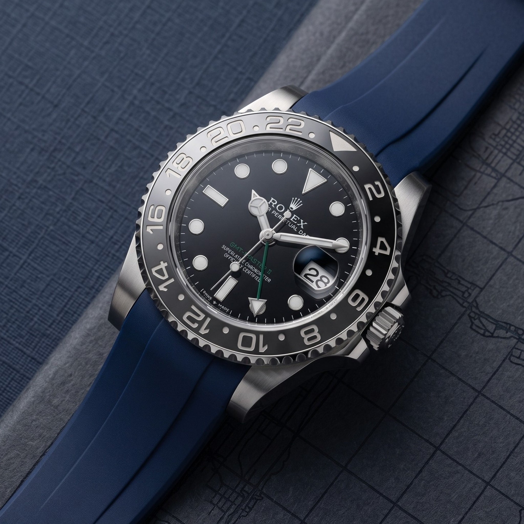 Deployant Rubber Strap - For Rolex GMT-Master II - Navy Blue - Helvetus