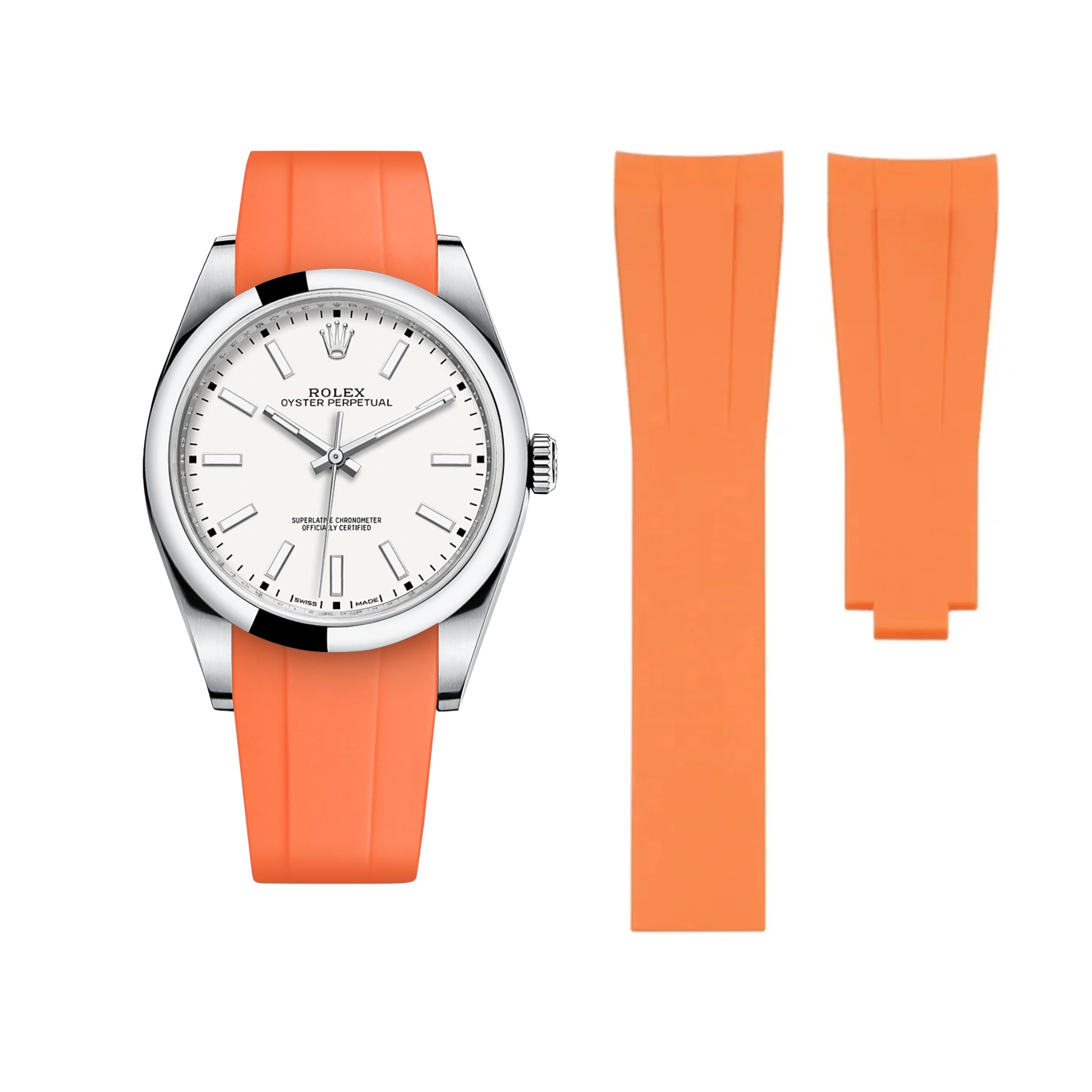 Deployant Rubber Strap - For Rolex Oyster Perpetual 39mm - Orange - Helvetus