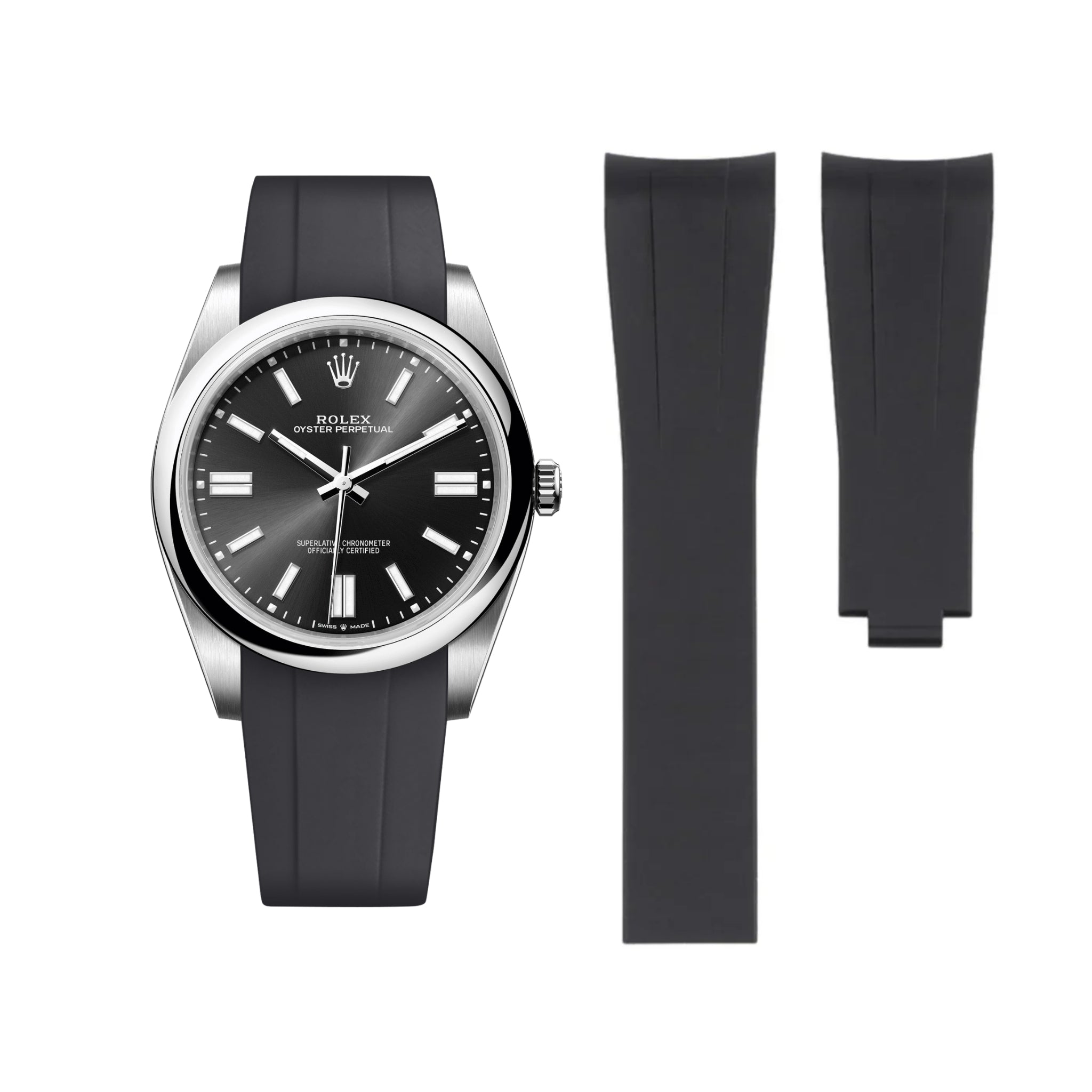 Deployant Rubber Strap - For Rolex Oyster Perpetual 41mm - Black - Helvetus