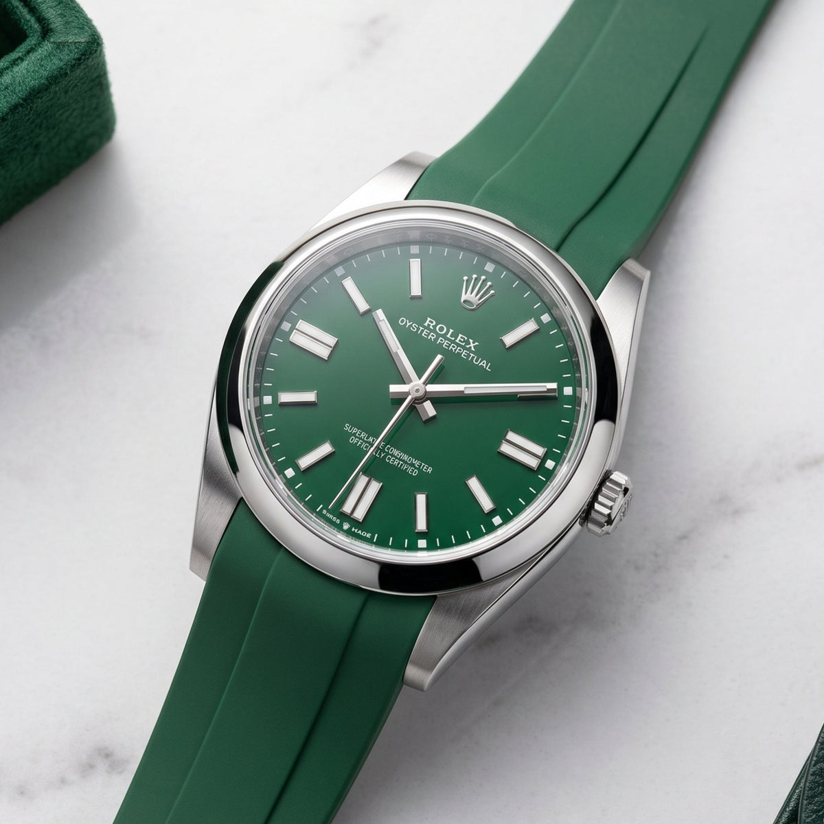 Deployant Rubber Strap - For Rolex Oyster Perpetual 41mm - Green - Helvetus