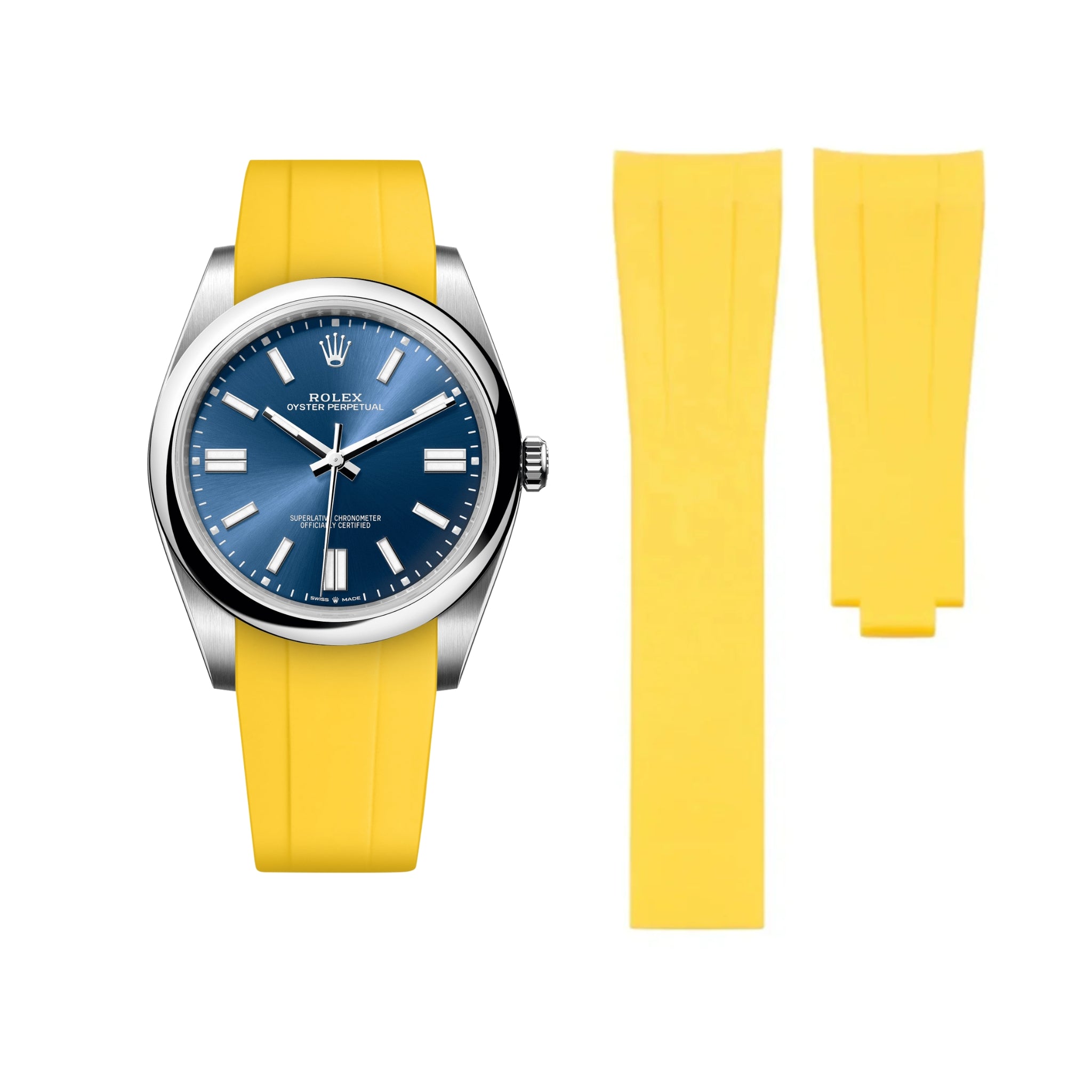 Deployant Rubber Strap - For Rolex Oyster Perpetual 41mm - Yellow - Helvetus