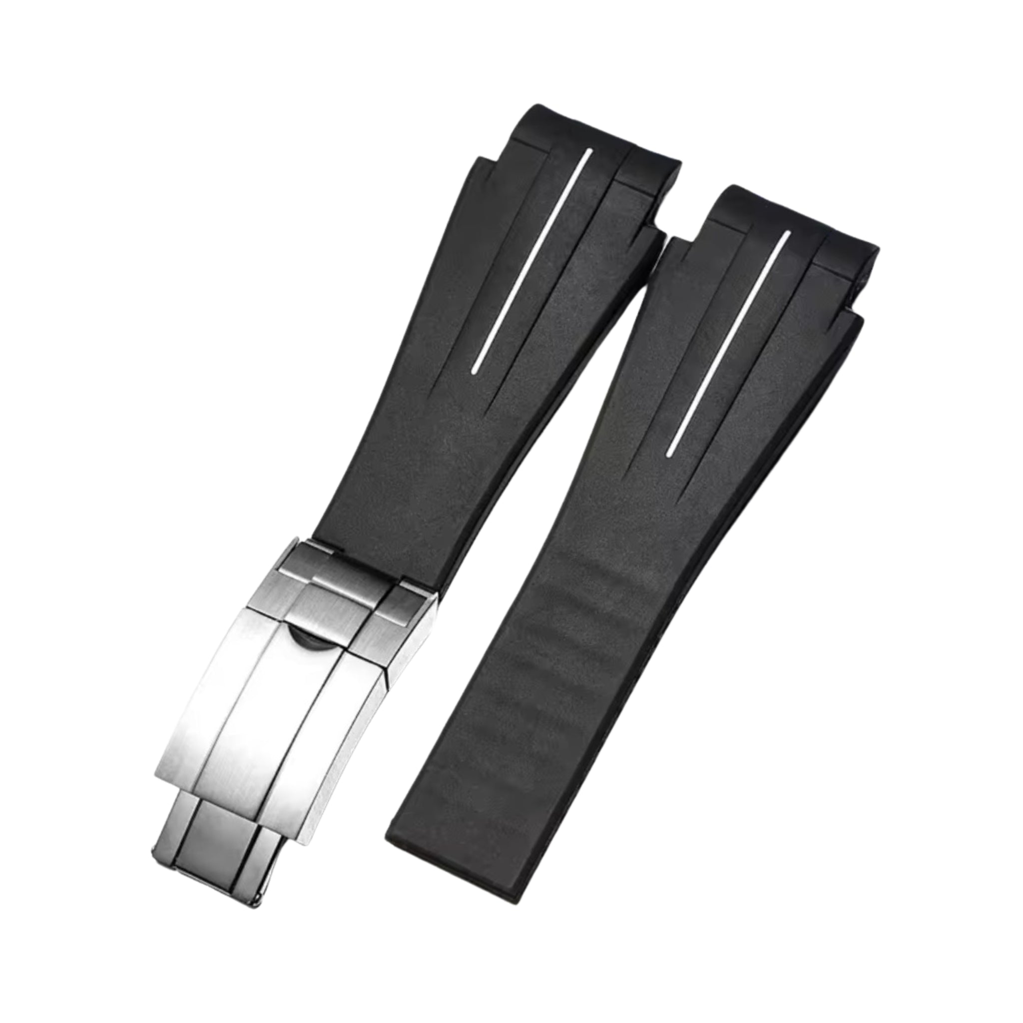 Deployant Rubber Strap - For Rolex Sea - Dweller Deepsea - Black w/White Line | LuxLine® - Helvetus