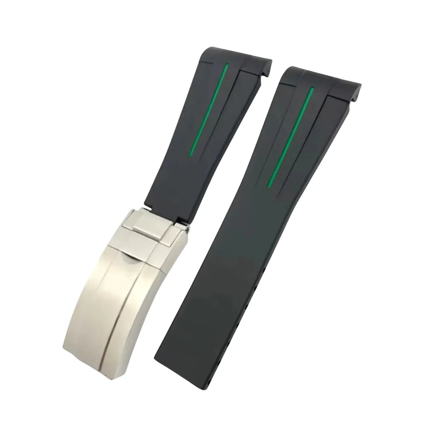 Deployant Rubber Strap - For Rolex Sky - Dweller - Black w/Green Line | LuxLine® - Helvetus