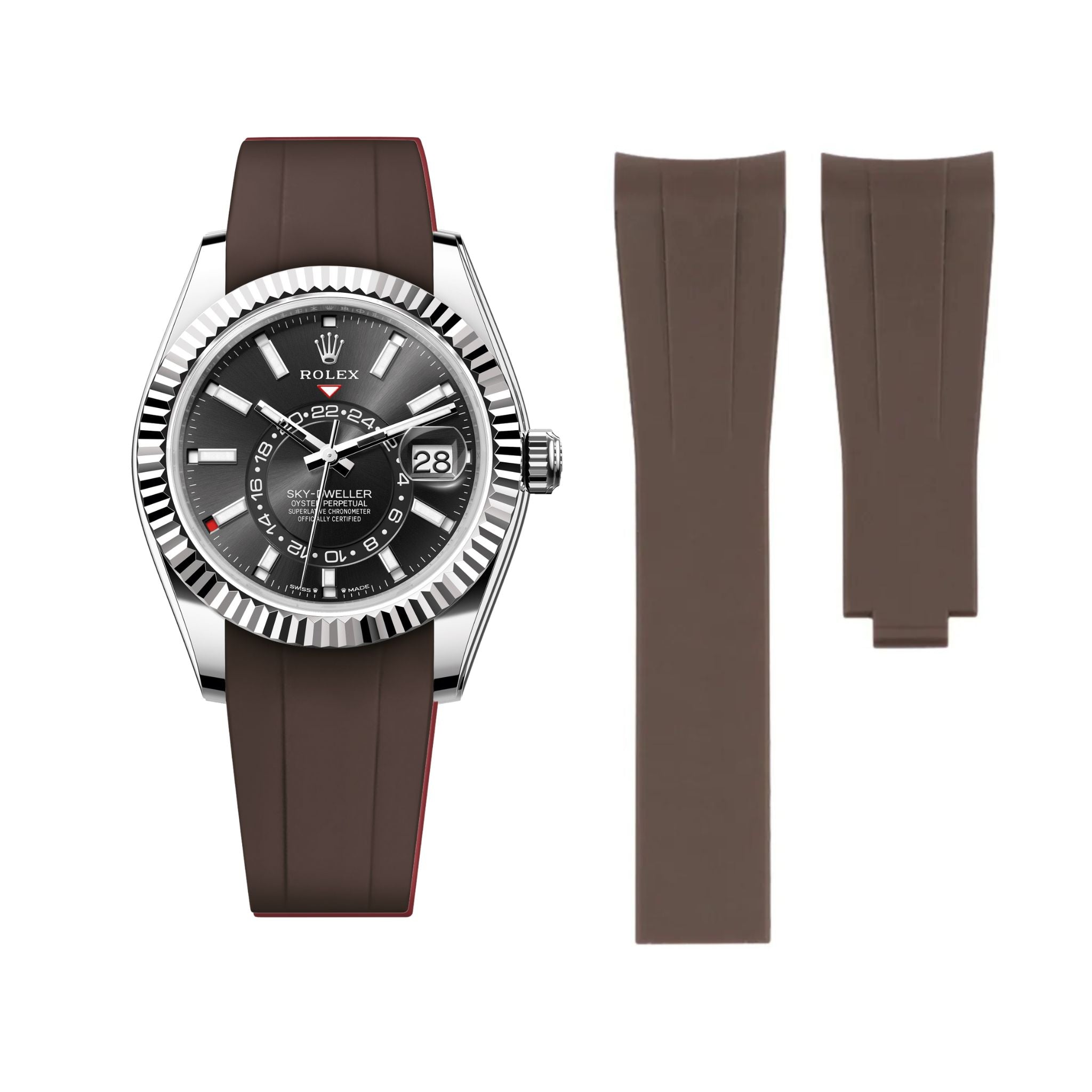 Deployant Rubber Strap - For Rolex Sky - Dweller - Brown - Helvetus