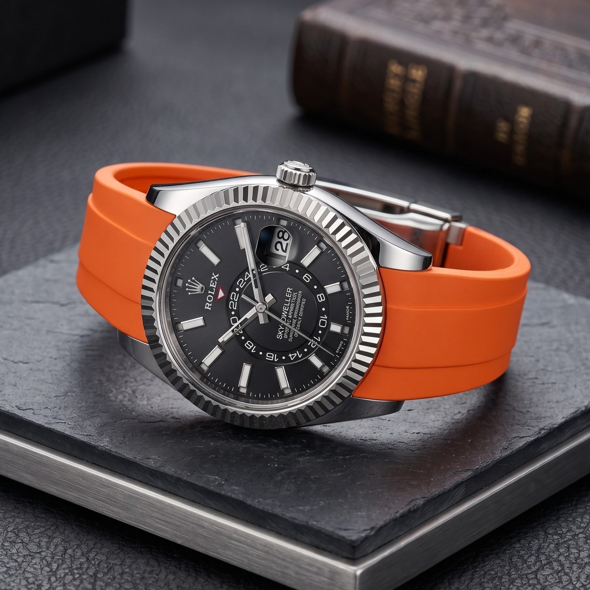 Deployant Rubber Strap - For Rolex Sky-Dweller - Orange - Helvetus