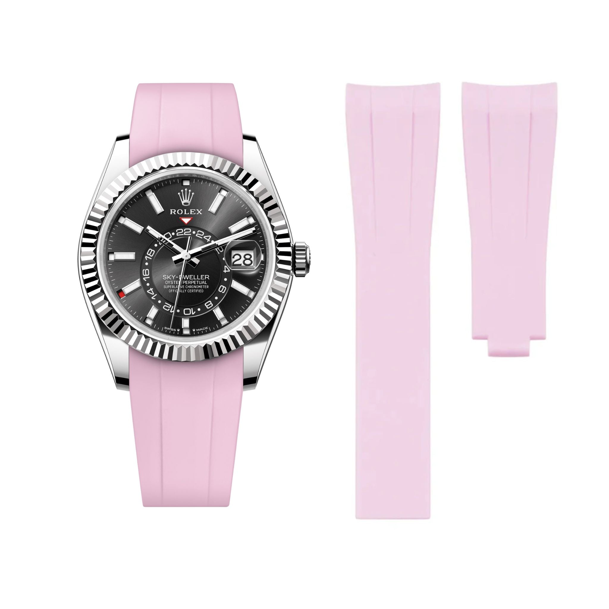 Deployant Rubber Strap - For Rolex Sky - Dweller - Pink - Helvetus