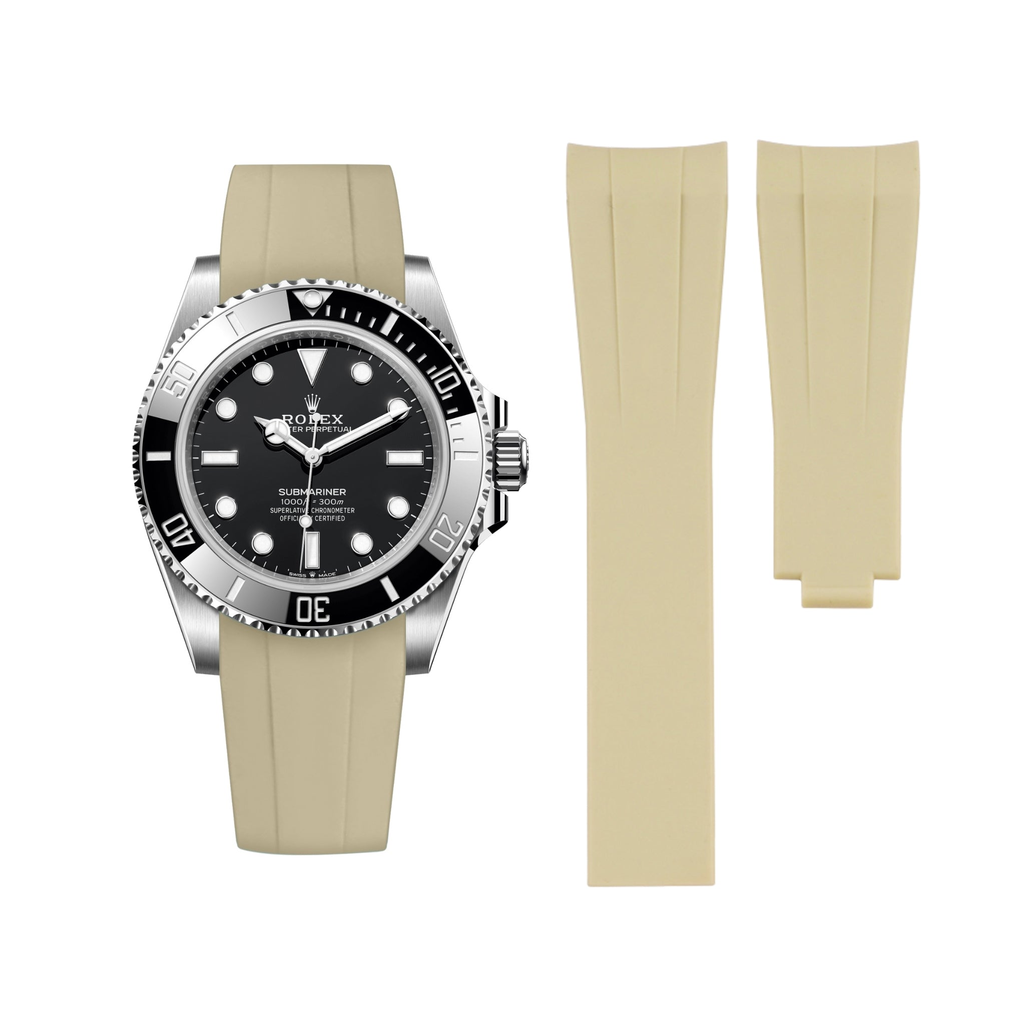 Deployant Rubber Strap - For Rolex Submariner - Beige - Helvetus