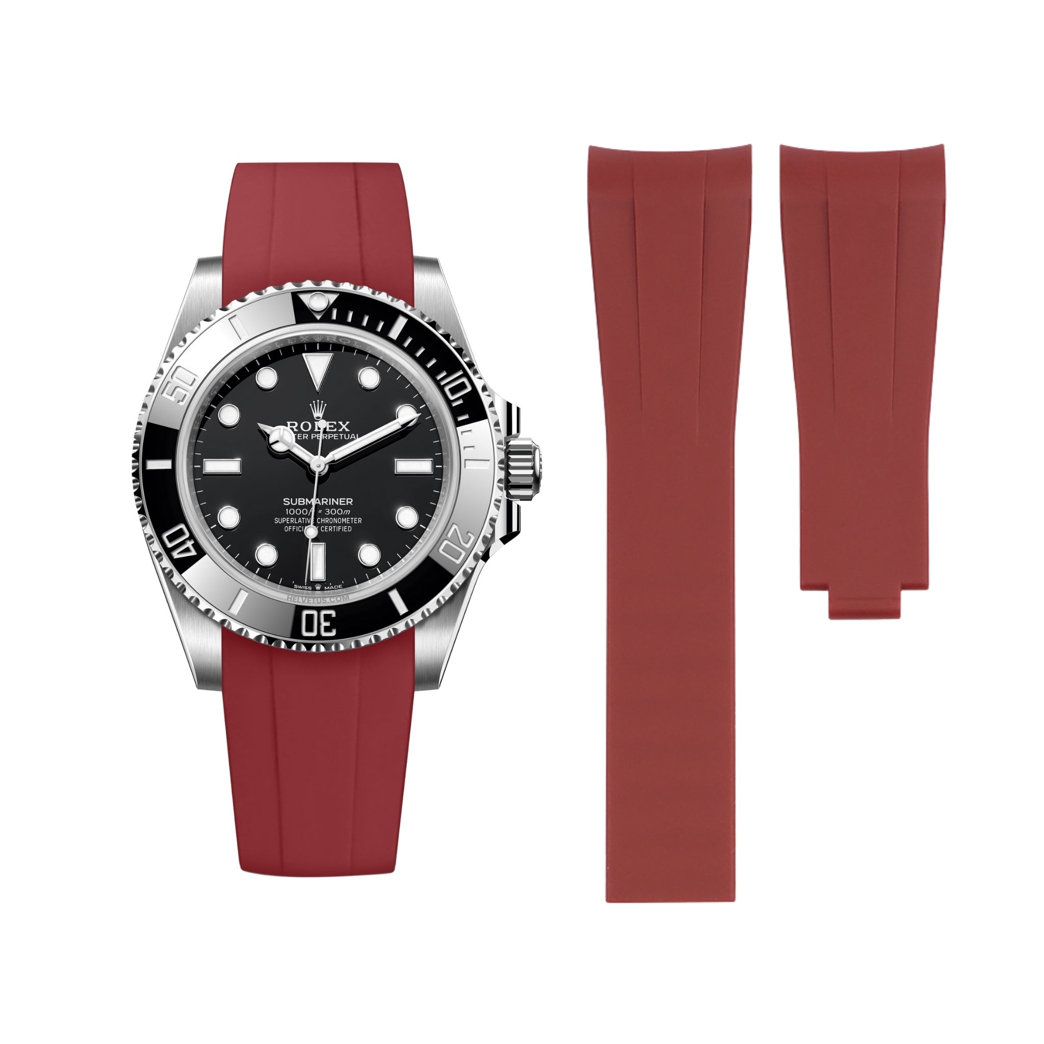 Deployant Rubber Strap - For Rolex Submariner - Bordeaux - Helvetus