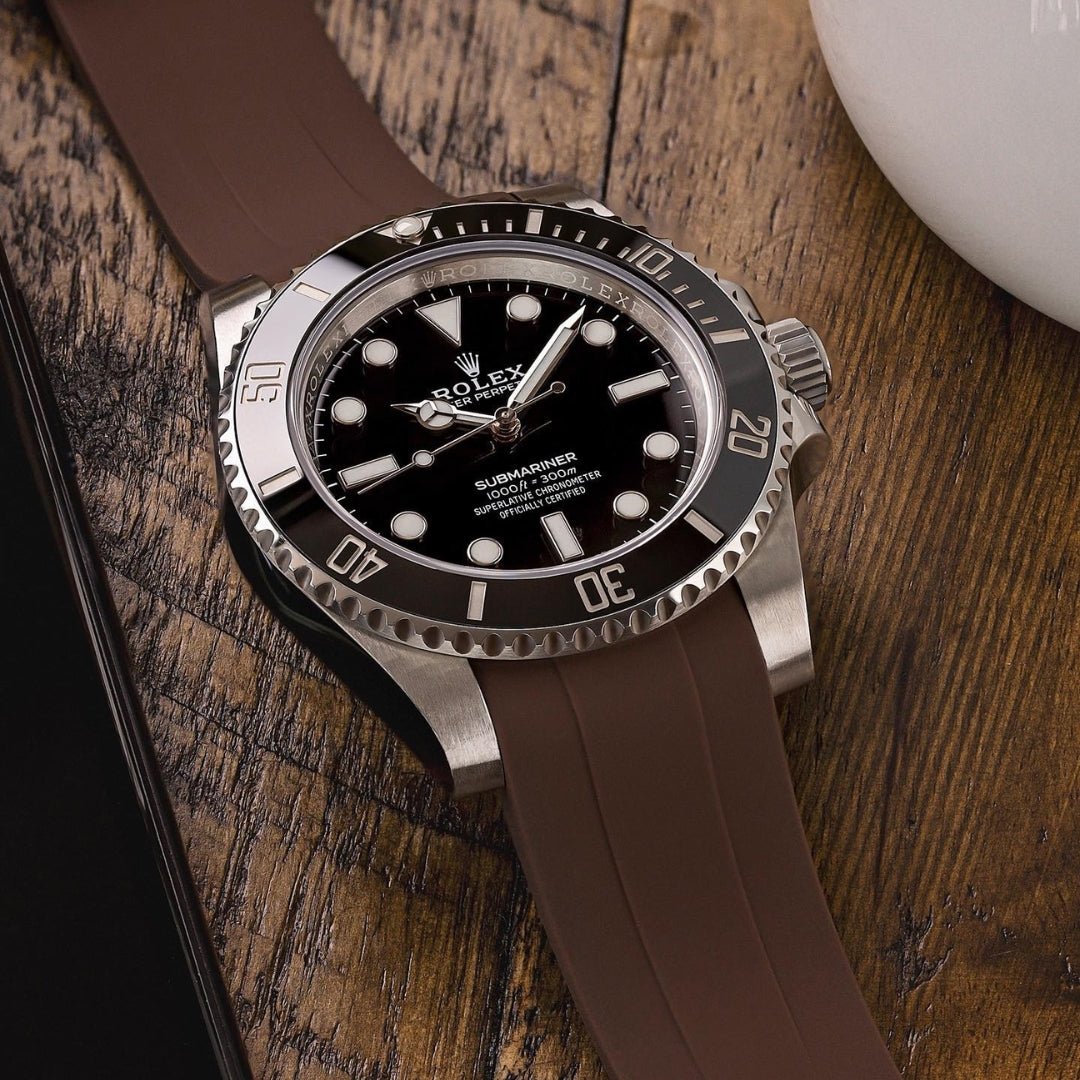 Deployant Rubber Strap - For Rolex Submariner - Brown - Helvetus