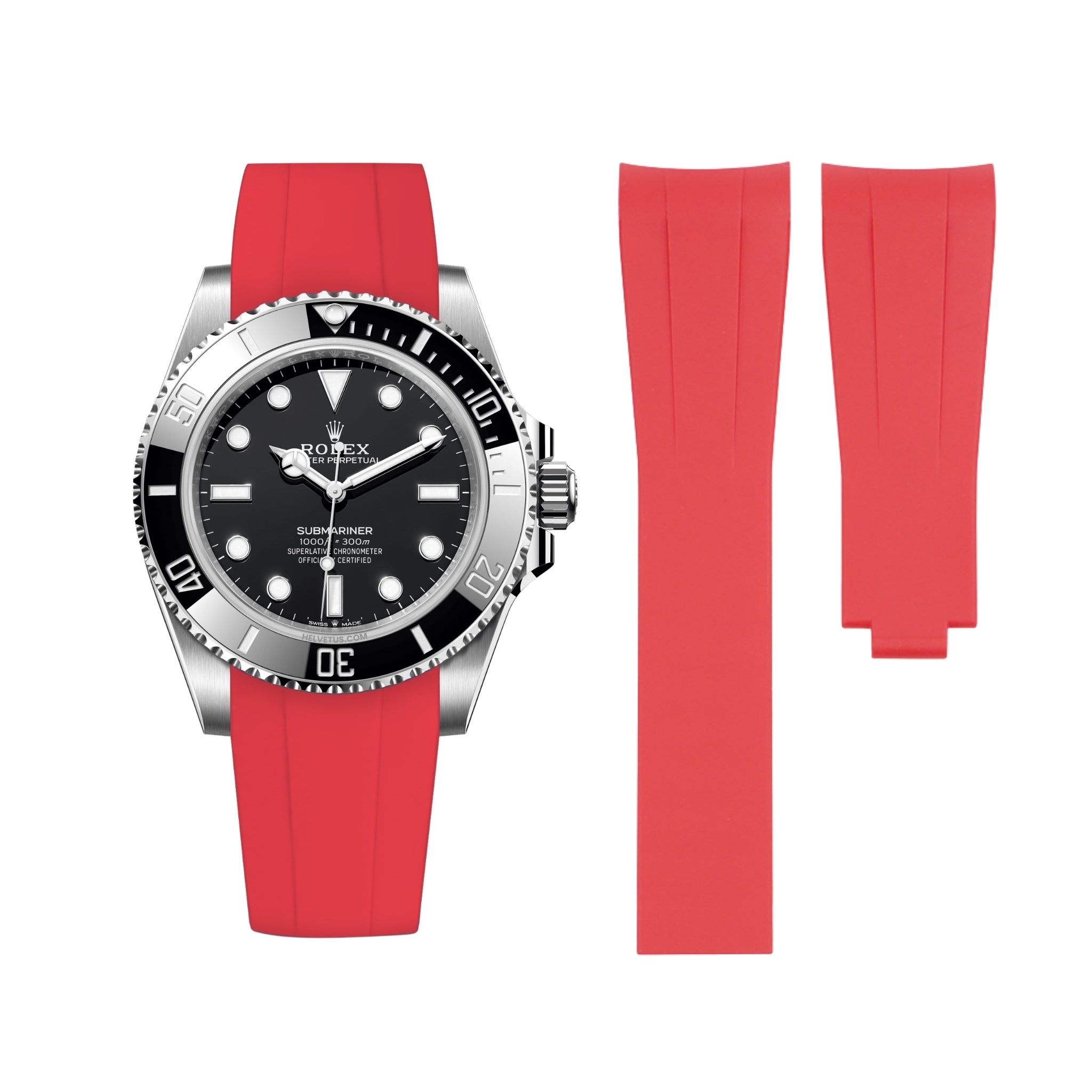 Deployant Rubber Strap - For Rolex Submariner - Red - Helvetus