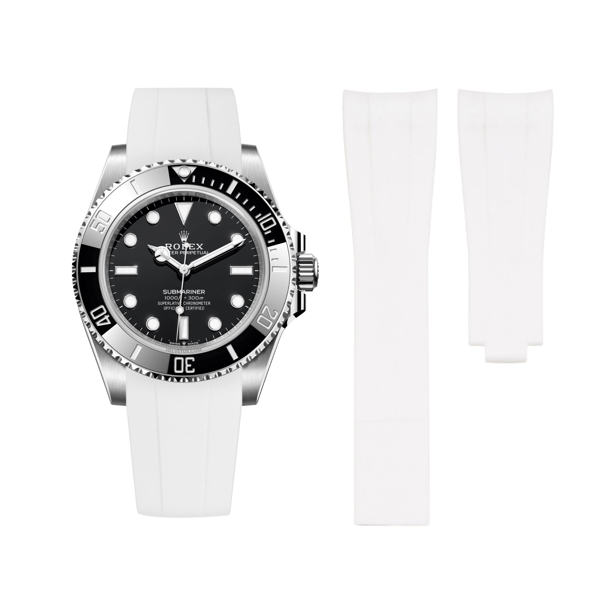 Deployant Rubber Strap - For Rolex Submariner - White - Helvetus